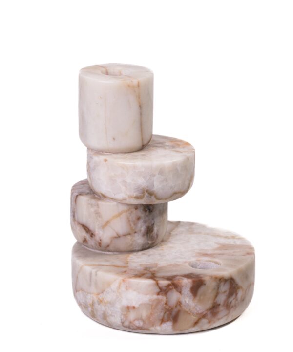 Marble White Brown Stacked Candle Holder - Luxe Home Furnishings (Jersey City, NJ)
