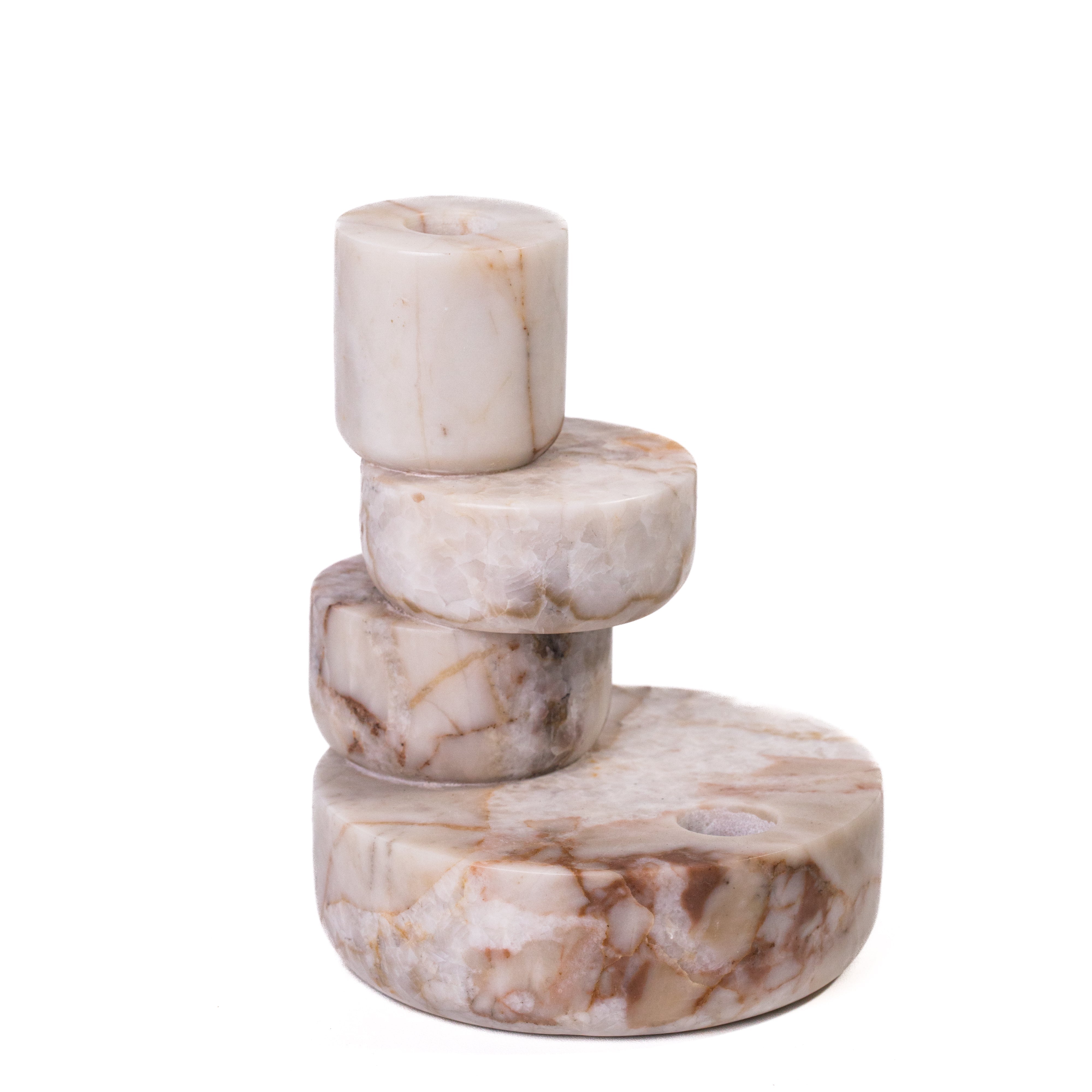 Marble White Brown Stacked Candle Holder - Luxe Home Furnishings (Jersey City, NJ)