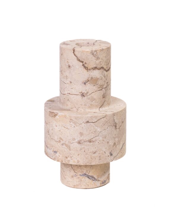 Natural Travertine Turned Candle Holder - Luxe Home Furnishings (Jersey City, NJ)