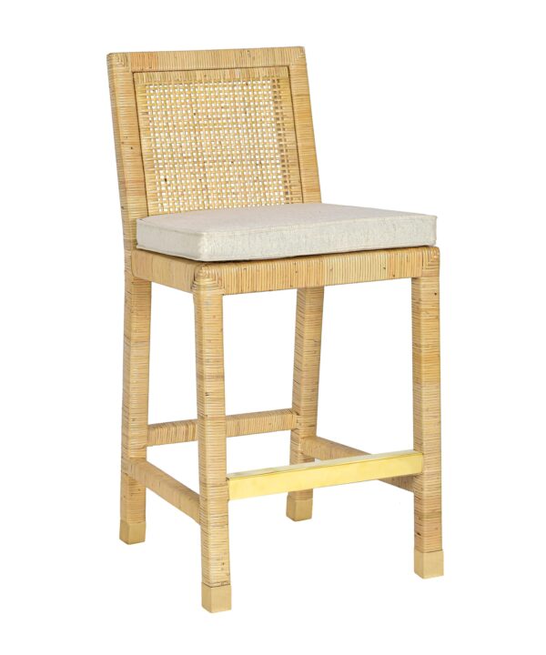 Amara Rattan & Cream Contract-Grade Linen Stool - Luxe Home Furnishings (Jersey City, NJ)