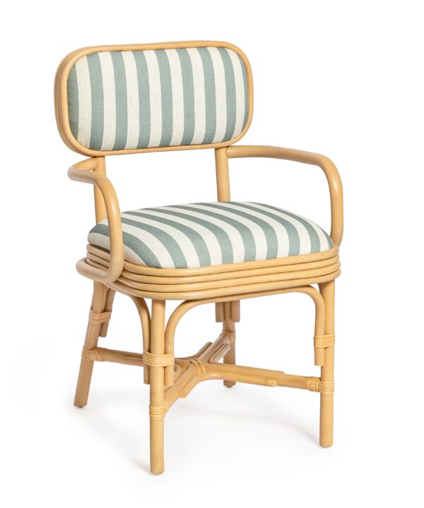 Dorine Striped Performance Linen & Rattan Dining Armchair - Luxe Home Furnishings (Jersey City, NJ)