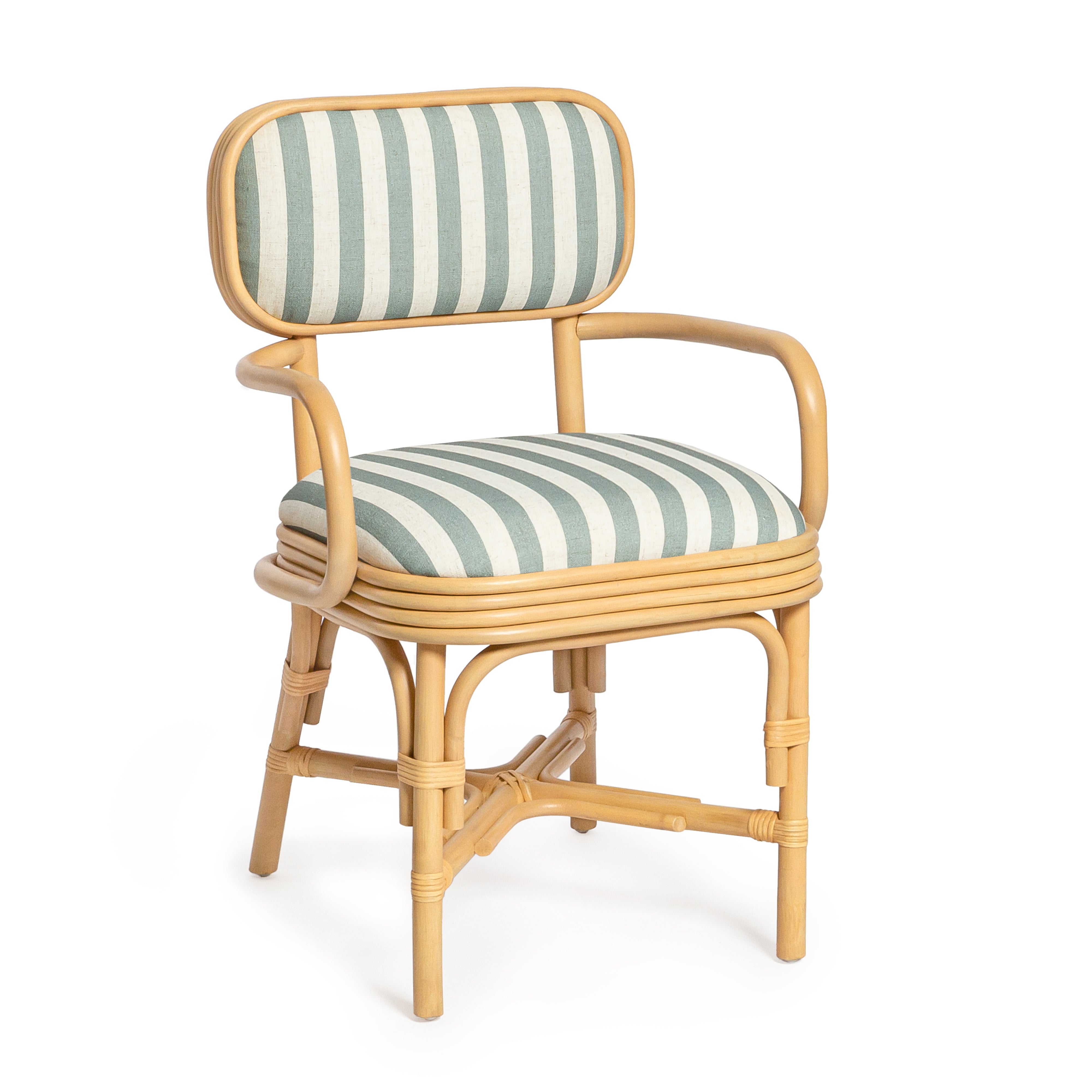 Dorine Striped Performance Linen & Rattan Dining Armchair - Luxe Home Furnishings (Jersey City, NJ)