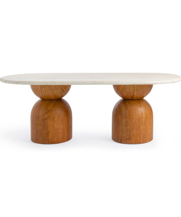 Cynthia 87" Faux Travertine Indoor/Outdoor Concrete Oval Dining Table - Luxe Home Furnishings (Jersey City, NJ)