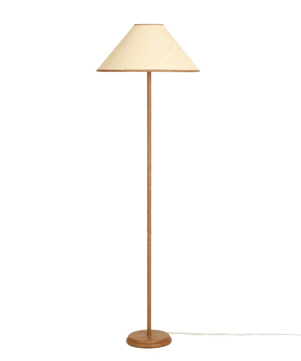 Keria Natural Vegan Leather and Raffia Contract-Grade Floor Lamp - Luxe Home Furnishings (Jersey City, NJ)