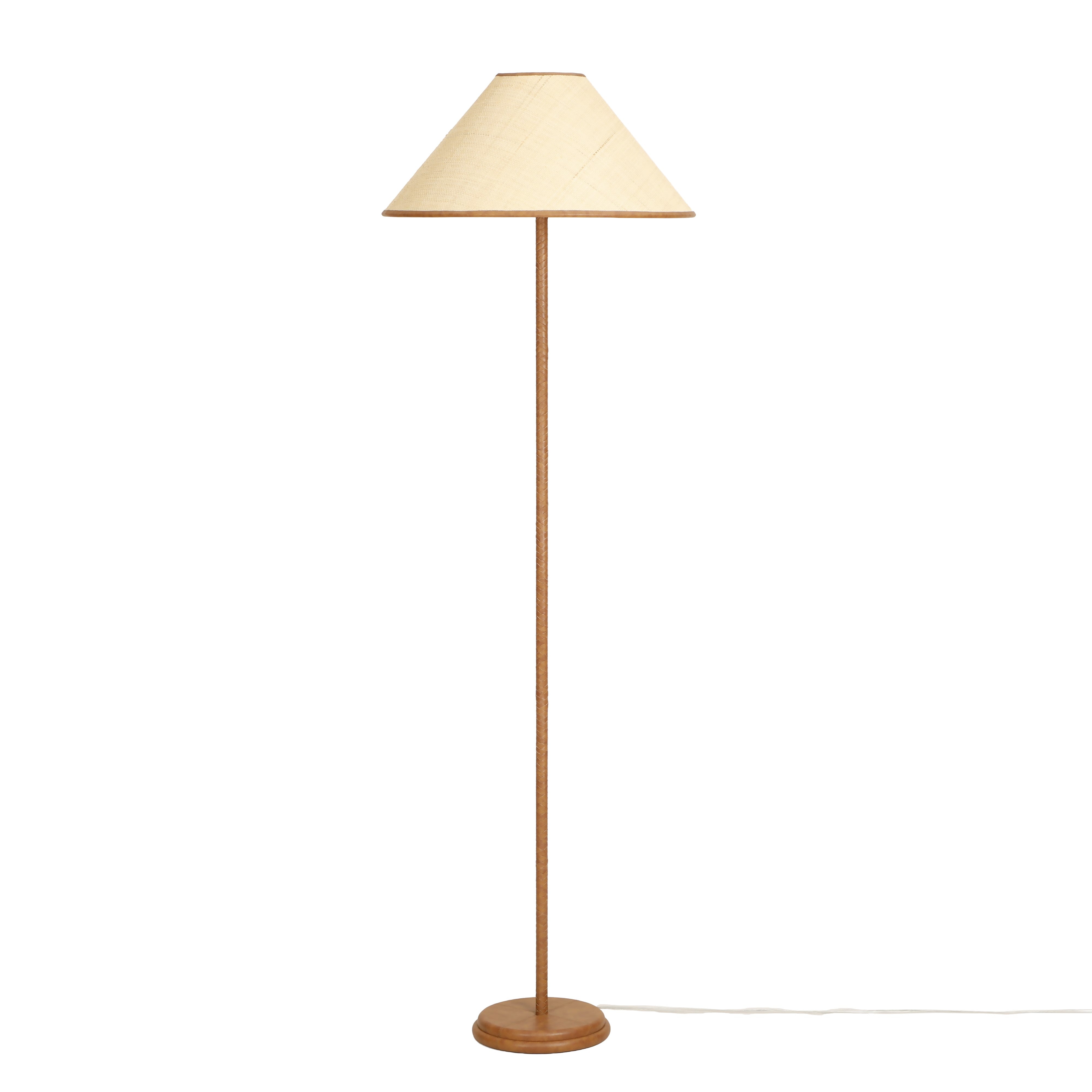 Keria Natural Vegan Leather and Raffia Contract-Grade Floor Lamp - Luxe Home Furnishings (Jersey City, NJ)