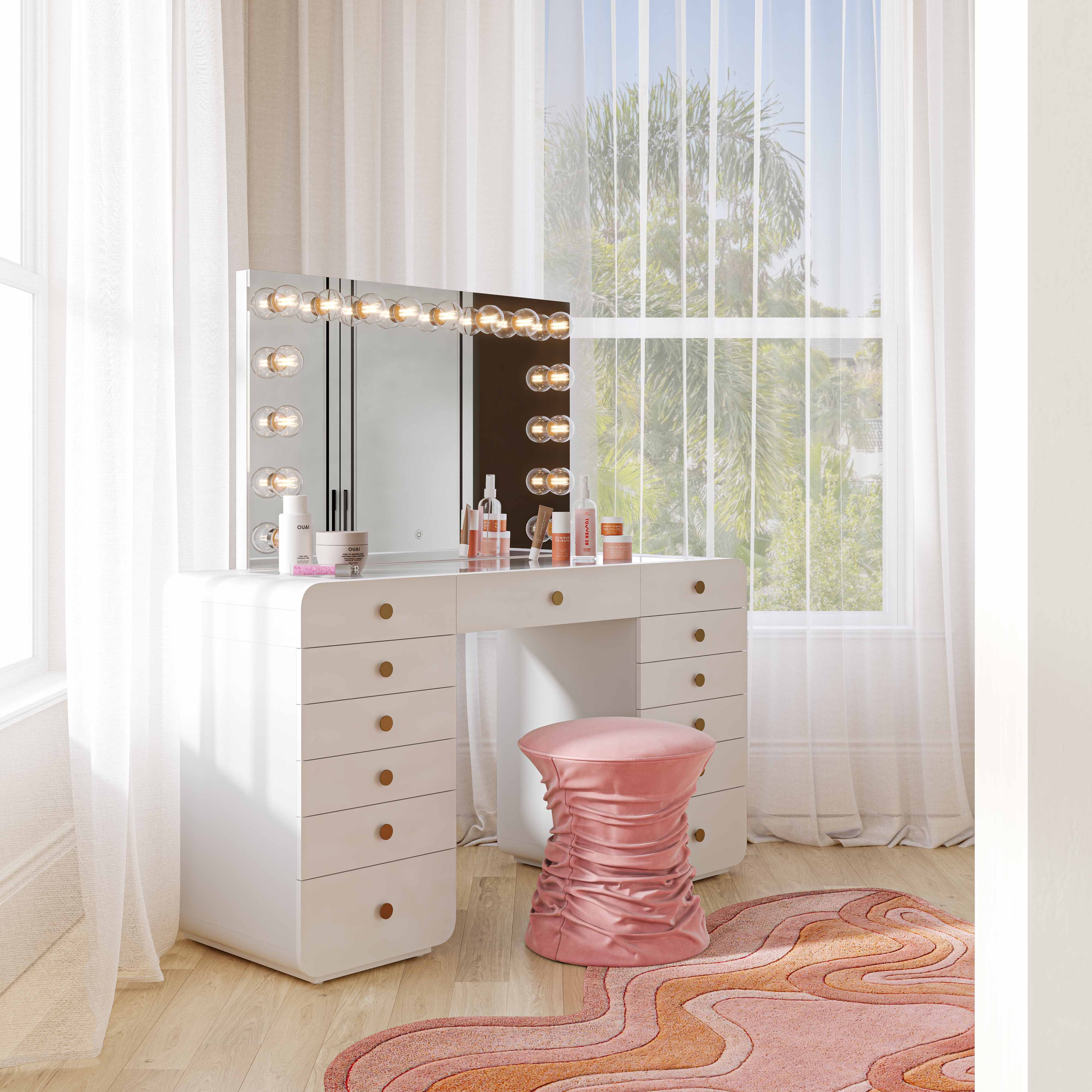 Hollywood 56" White Desk with Vanity Mirror - Luxe Home Furnishings (Jersey City, NJ)