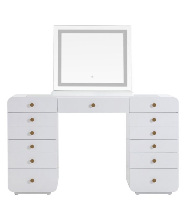 Hollywood 56" White Desk with LED Panel Vanity Mirror - Luxe Home Furnishings (Jersey City, NJ)