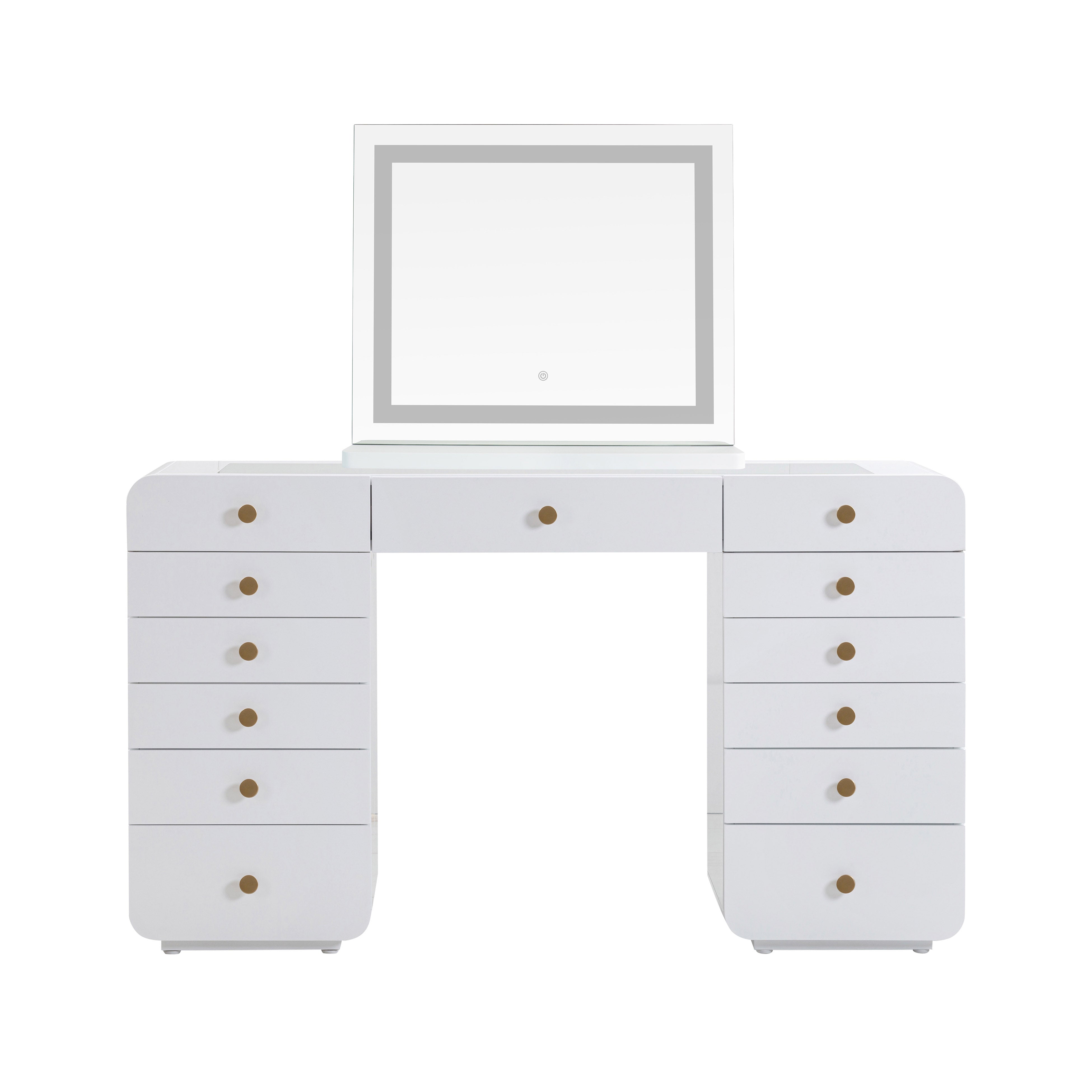 Hollywood 56" White Desk with LED Panel Vanity Mirror - Luxe Home Furnishings (Jersey City, NJ)