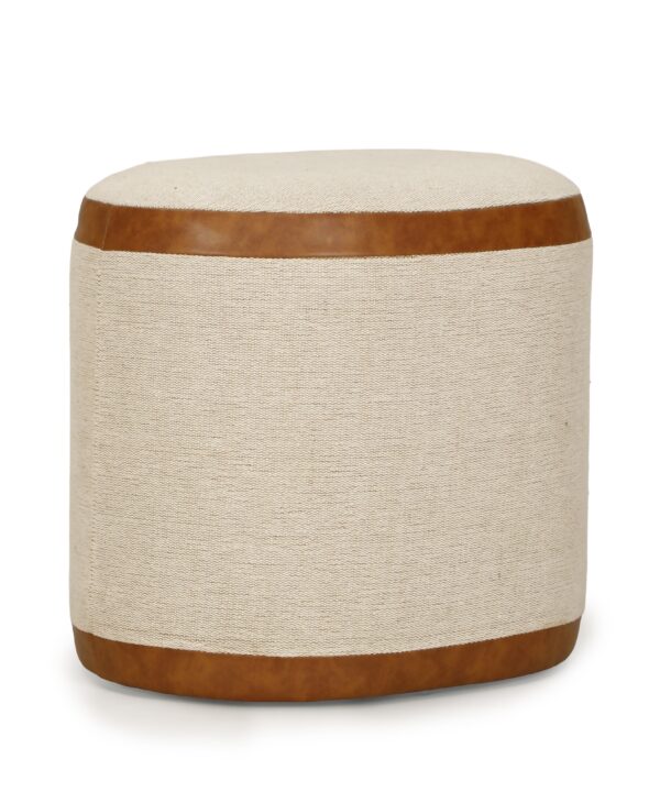 Huche Cotton Jute and Vegan Leather Oval Contract-Grade Pouf - Luxe Home Furnishings (Jersey City, NJ)