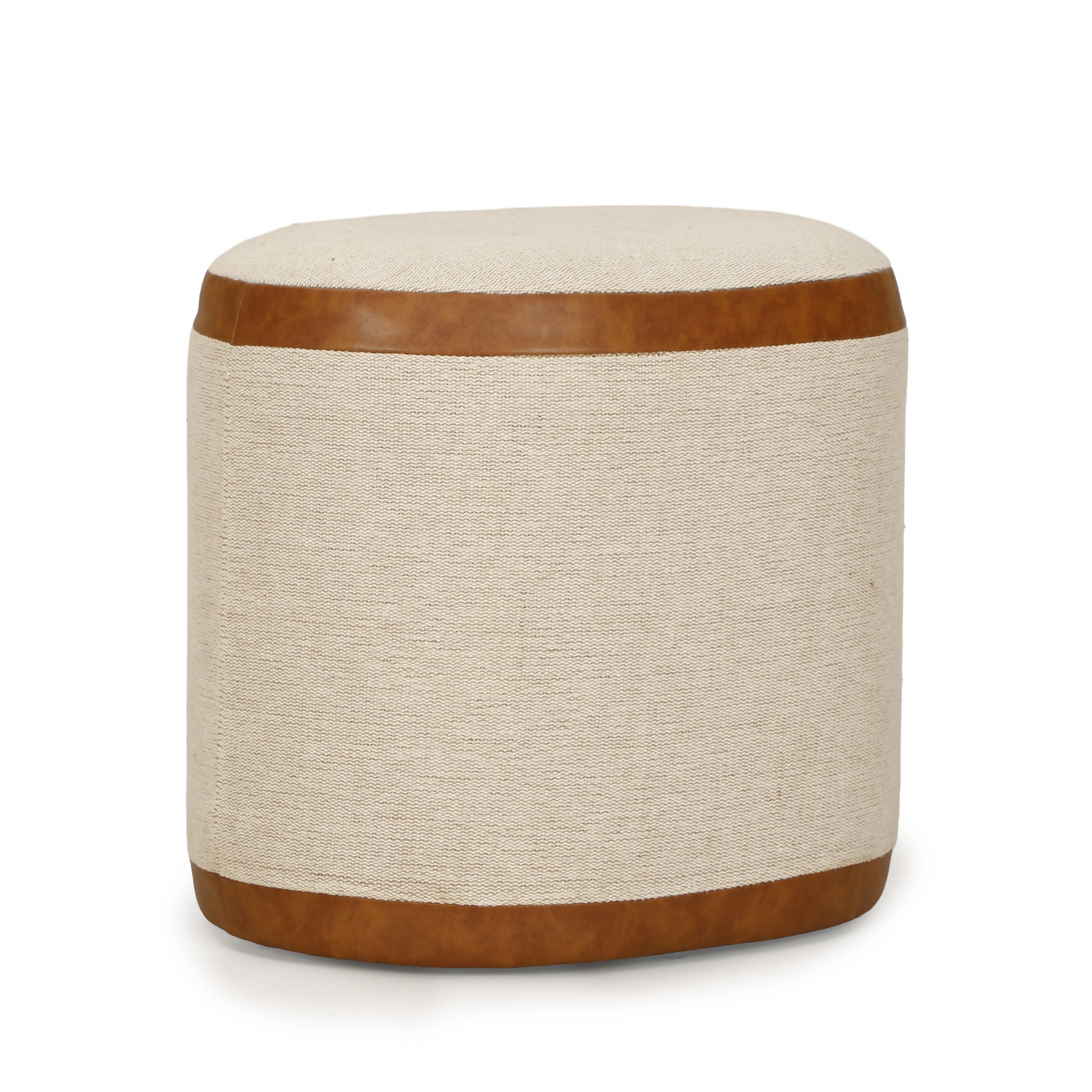 Huche Cotton Jute and Vegan Leather Oval Contract-Grade Pouf - Luxe Home Furnishings (Jersey City, NJ)