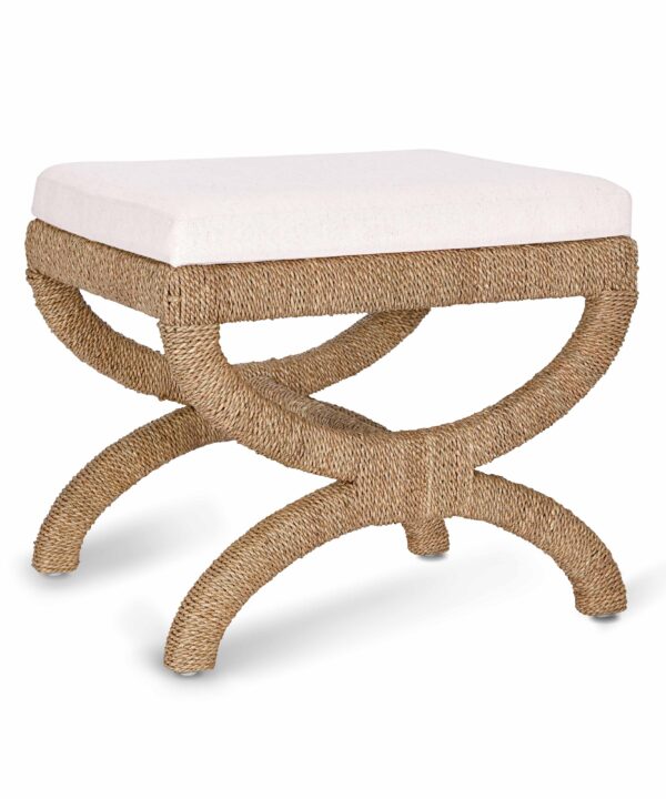 Kappa Cream Contract-Grade Fabric and Natural Seagrass Accent Stool - Luxe Home Furnishings (Jersey City, NJ)