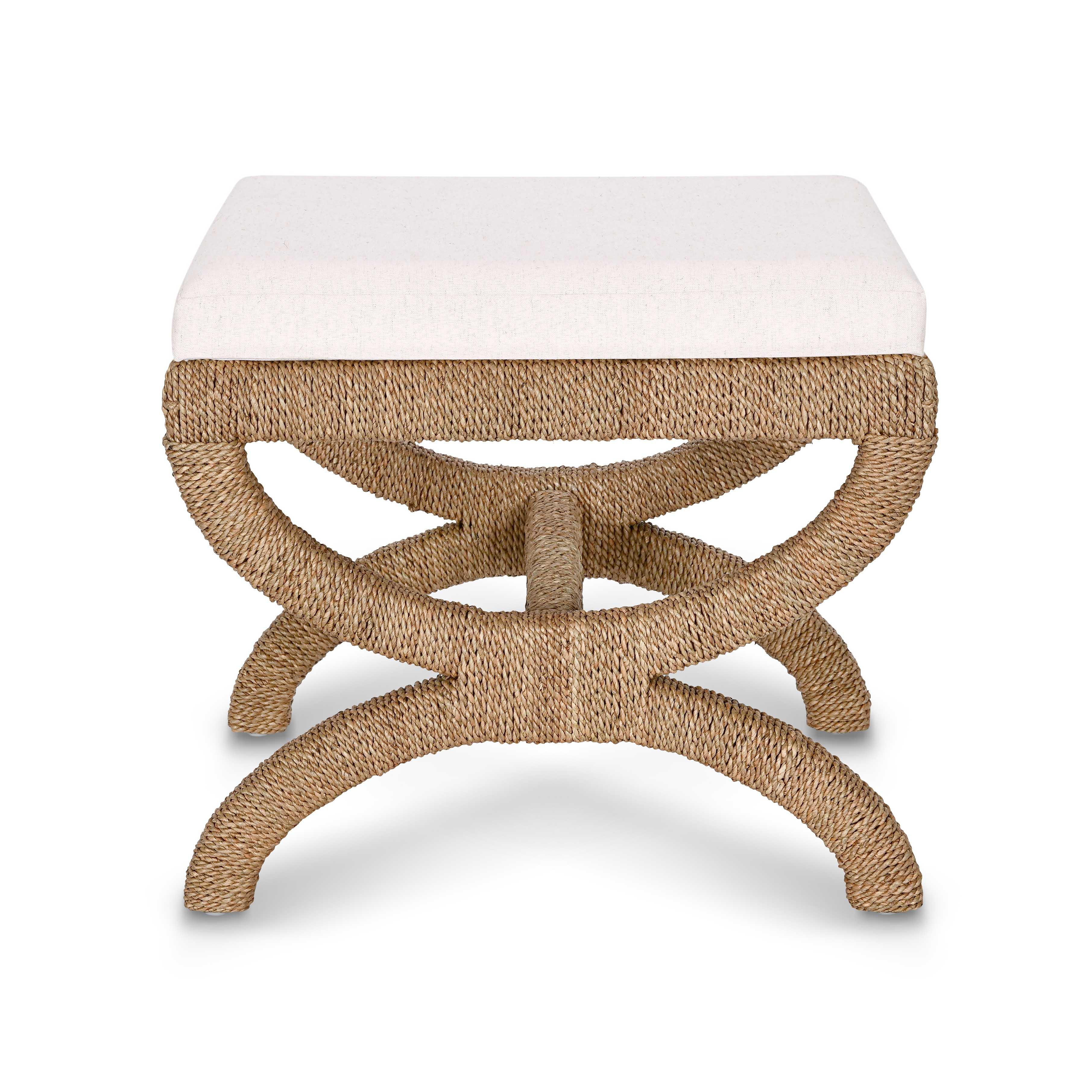 Kappa Cream Contract-Grade Fabric and Natural Seagrass Accent Stool - Luxe Home Furnishings (Jersey City, NJ)