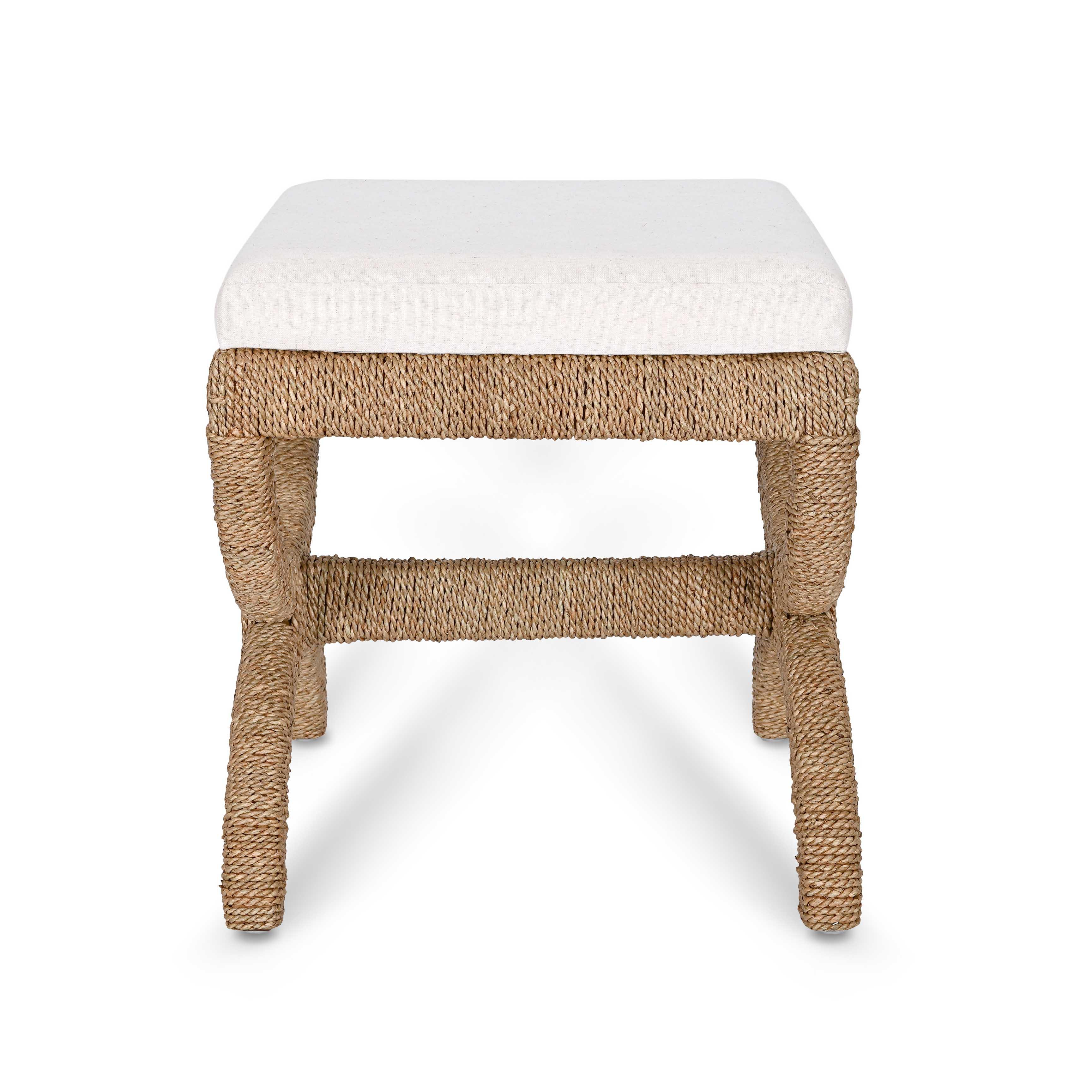 Kappa Cream Contract-Grade Fabric and Natural Seagrass Accent Stool - Luxe Home Furnishings (Jersey City, NJ)