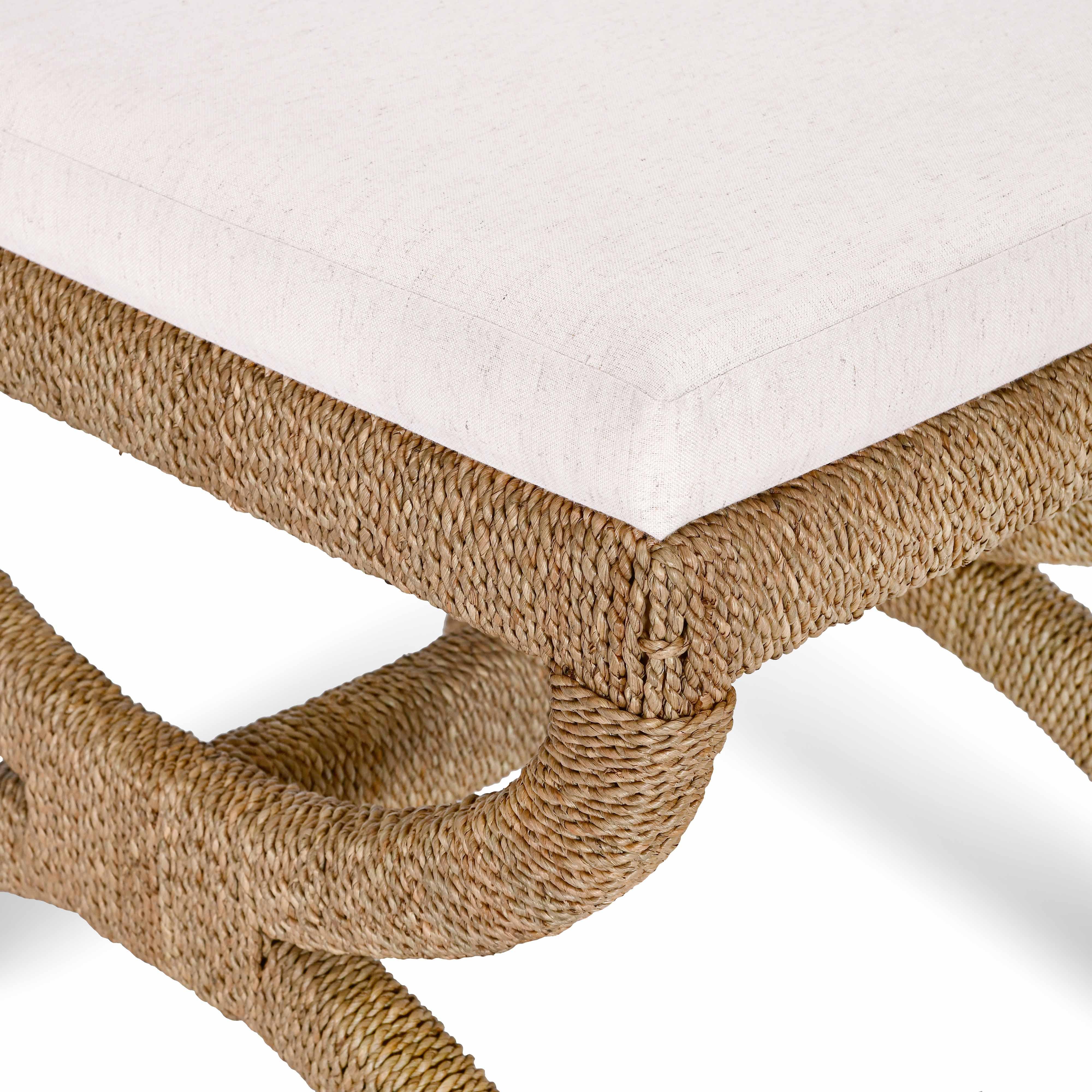 Kappa Cream Contract-Grade Fabric and Natural Seagrass Accent Stool - Luxe Home Furnishings (Jersey City, NJ)