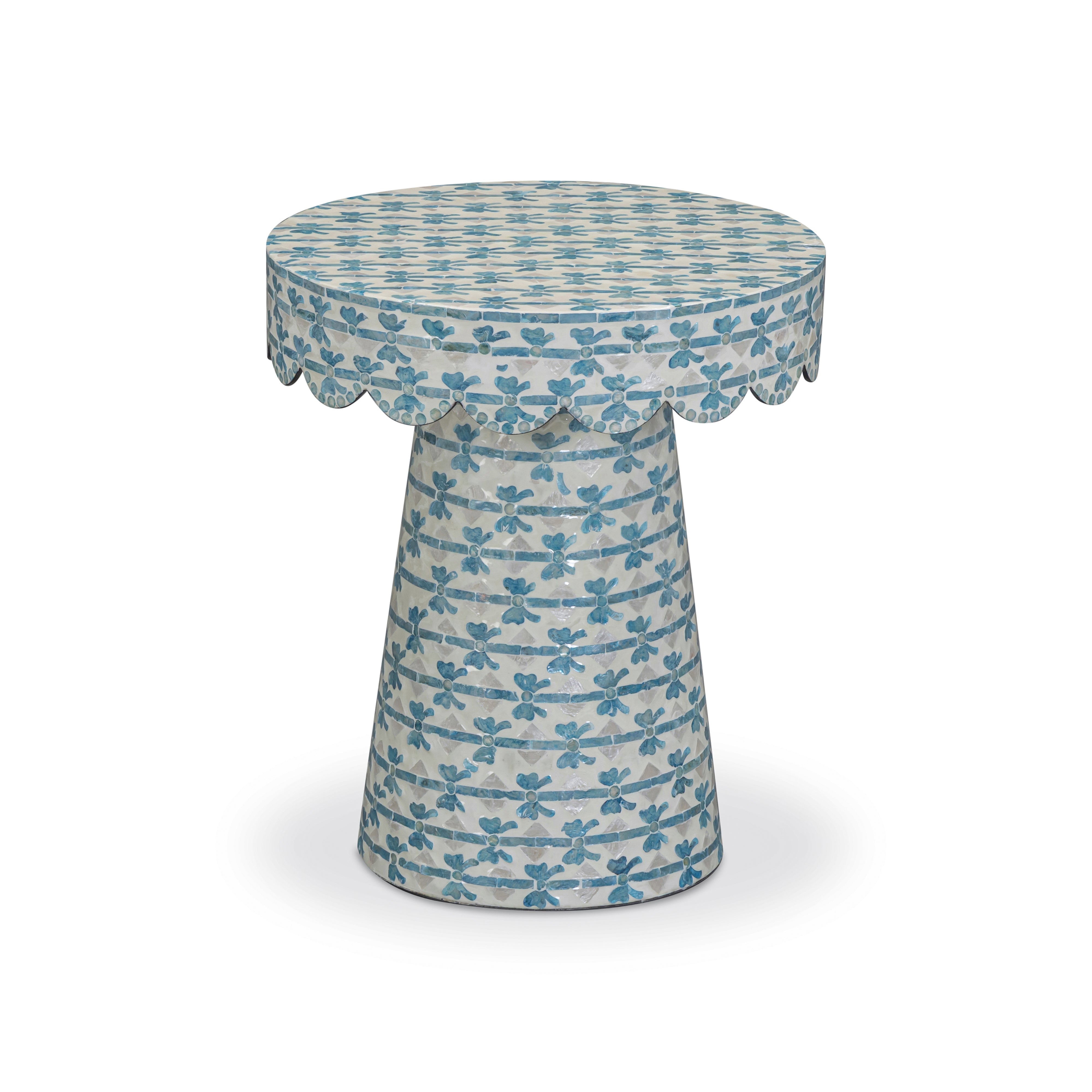 Lady Blue Ribbon Capiz Shell Round Side Table - Luxe Home Furnishings (Jersey City, NJ)