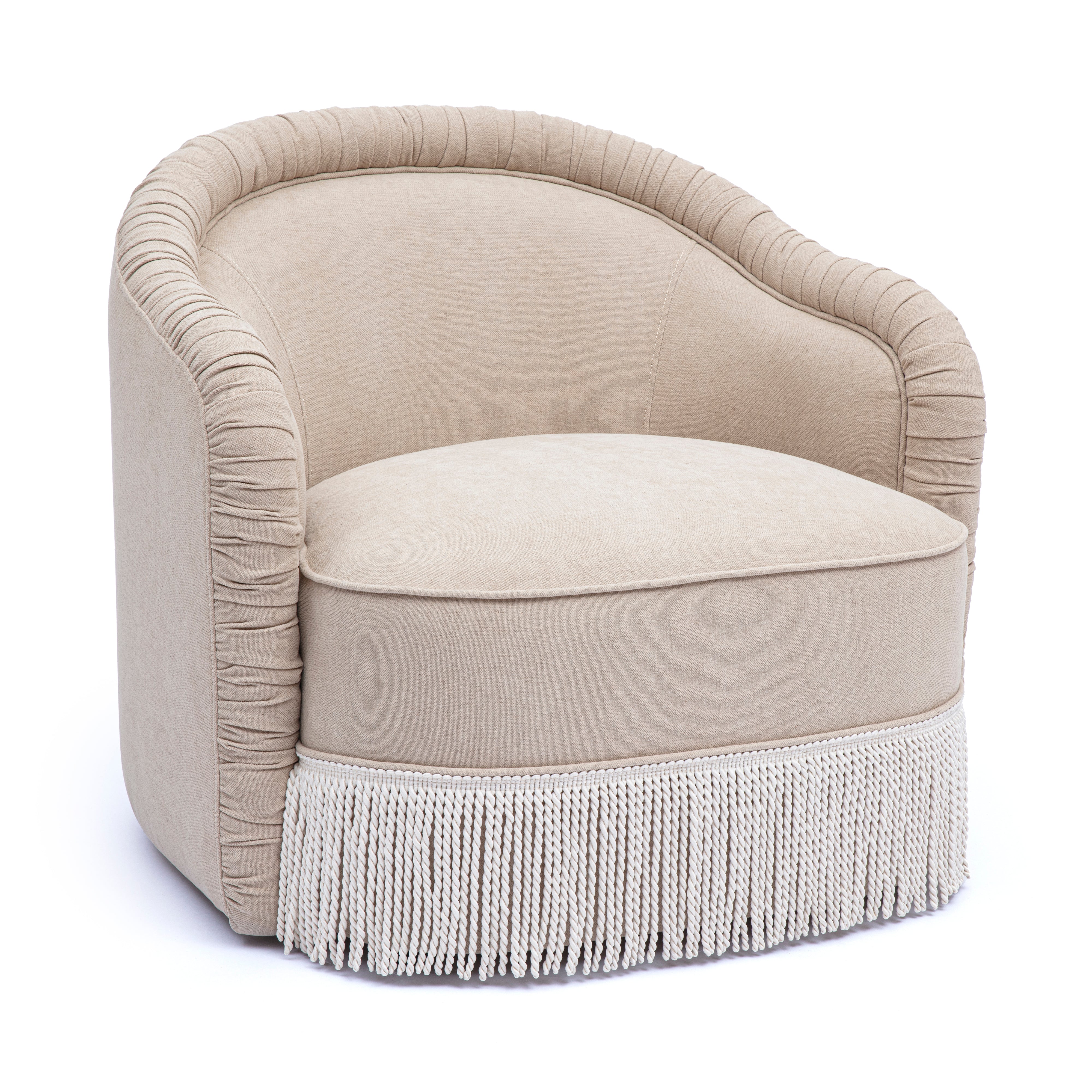 Pamela Tan Performance Chenille Tasseled Lounge Accent Chair - Luxe Home Furnishings (Jersey City, NJ)