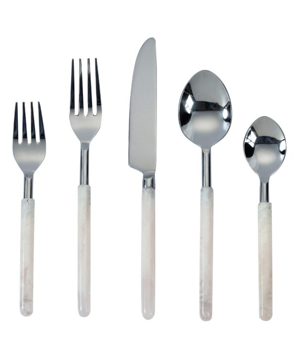 Frose Silver Stainless Steel Flatware - Set of 5 Pieces - Service For 1 - Luxe Home Furnishings (Jersey City, NJ)
