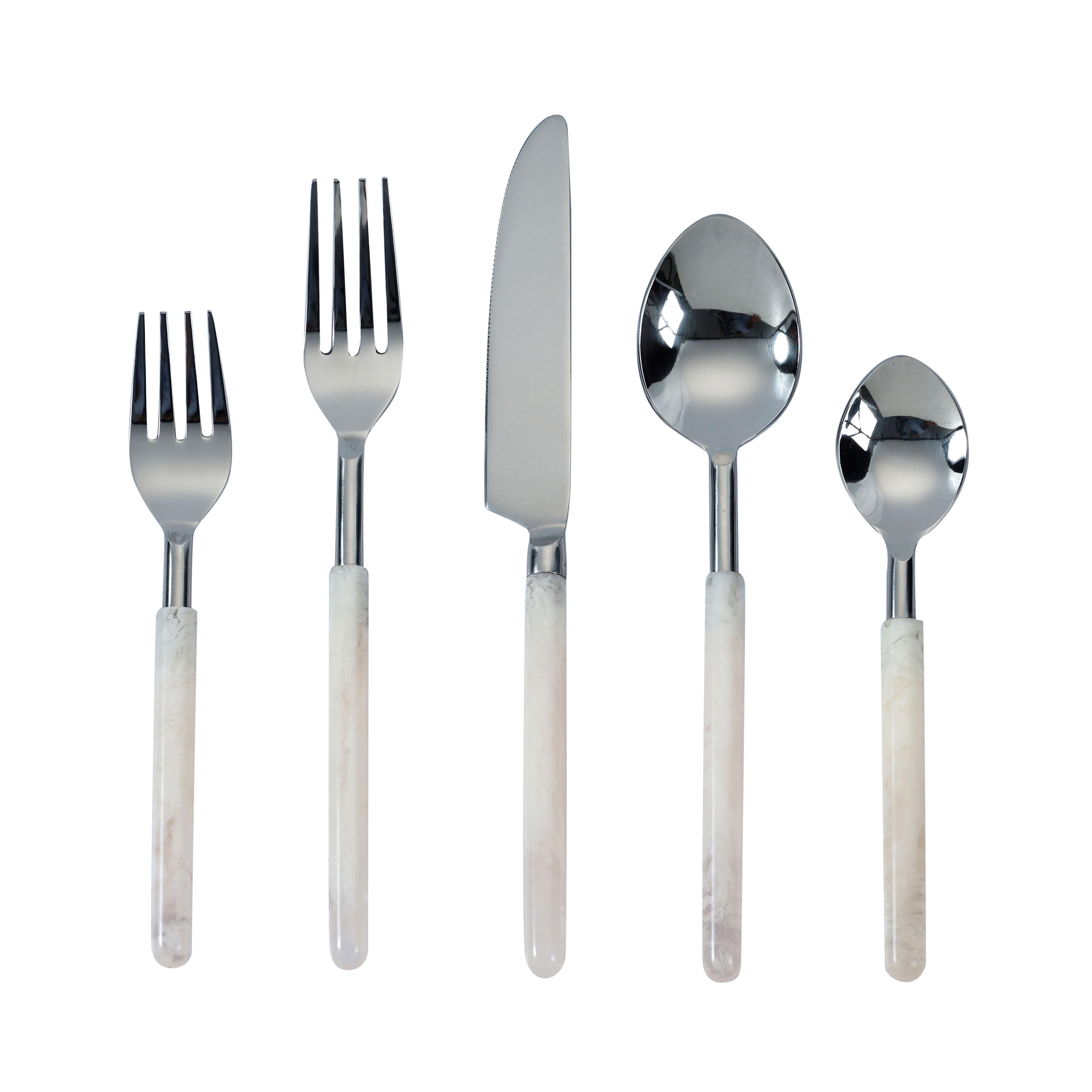 Frose Silver Stainless Steel Flatware - Set of 5 Pieces - Service For 1 - Luxe Home Furnishings (Jersey City, NJ)