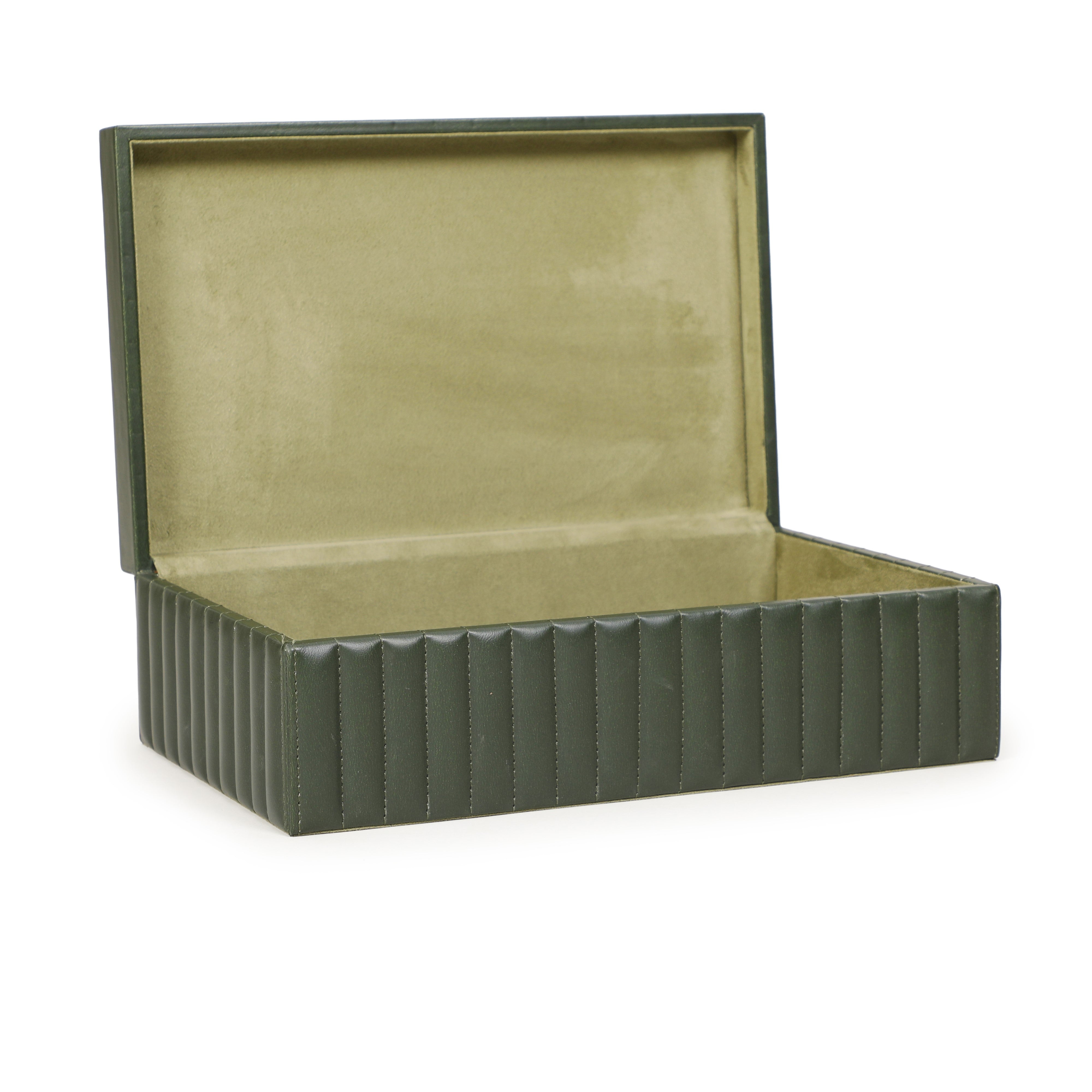 Eton Ribbed Green Vegan Leather Contract-Grade Storage Box - Luxe Home Furnishings (Jersey City, NJ)