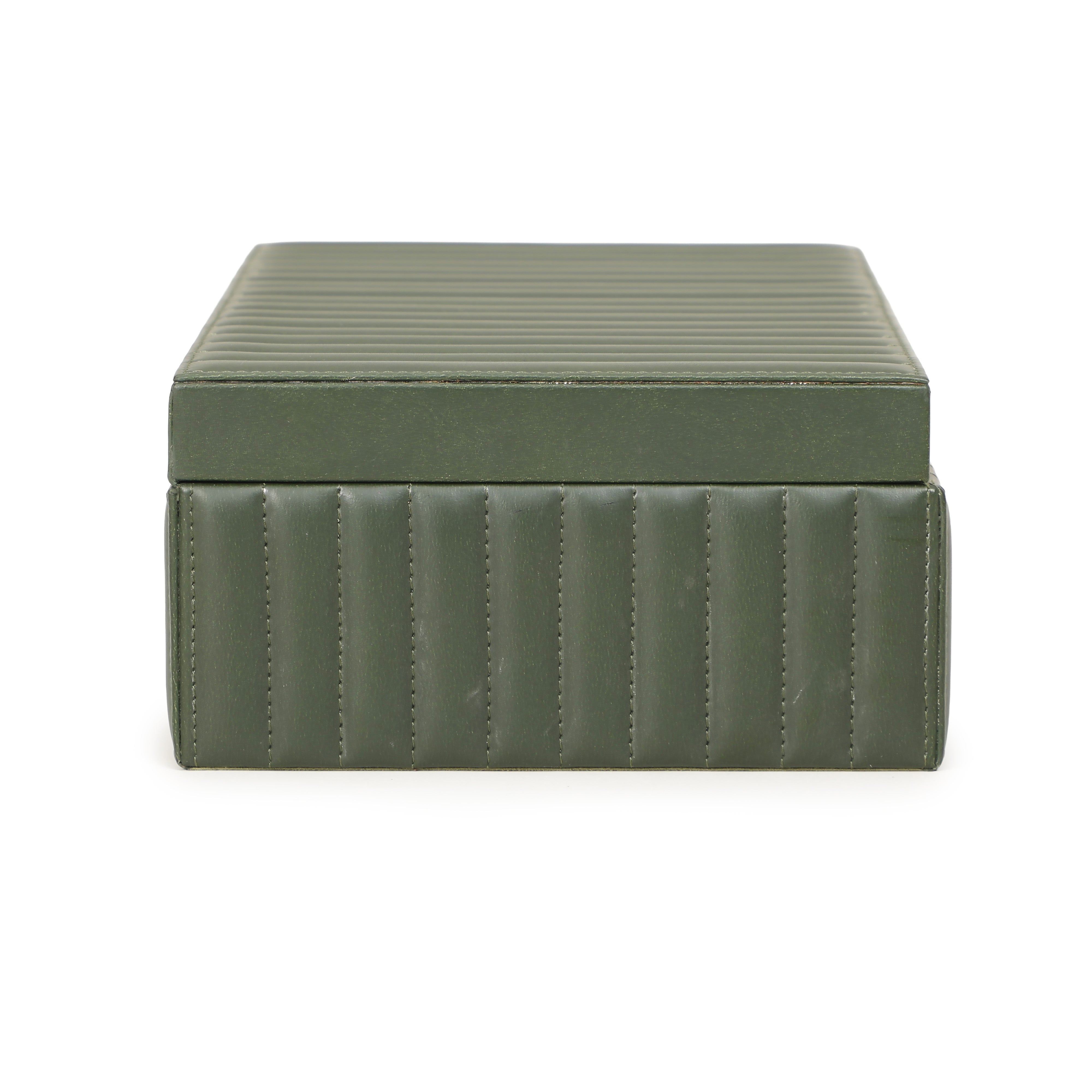 Eton Ribbed Green Vegan Leather Contract-Grade Storage Box - Luxe Home Furnishings (Jersey City, NJ)