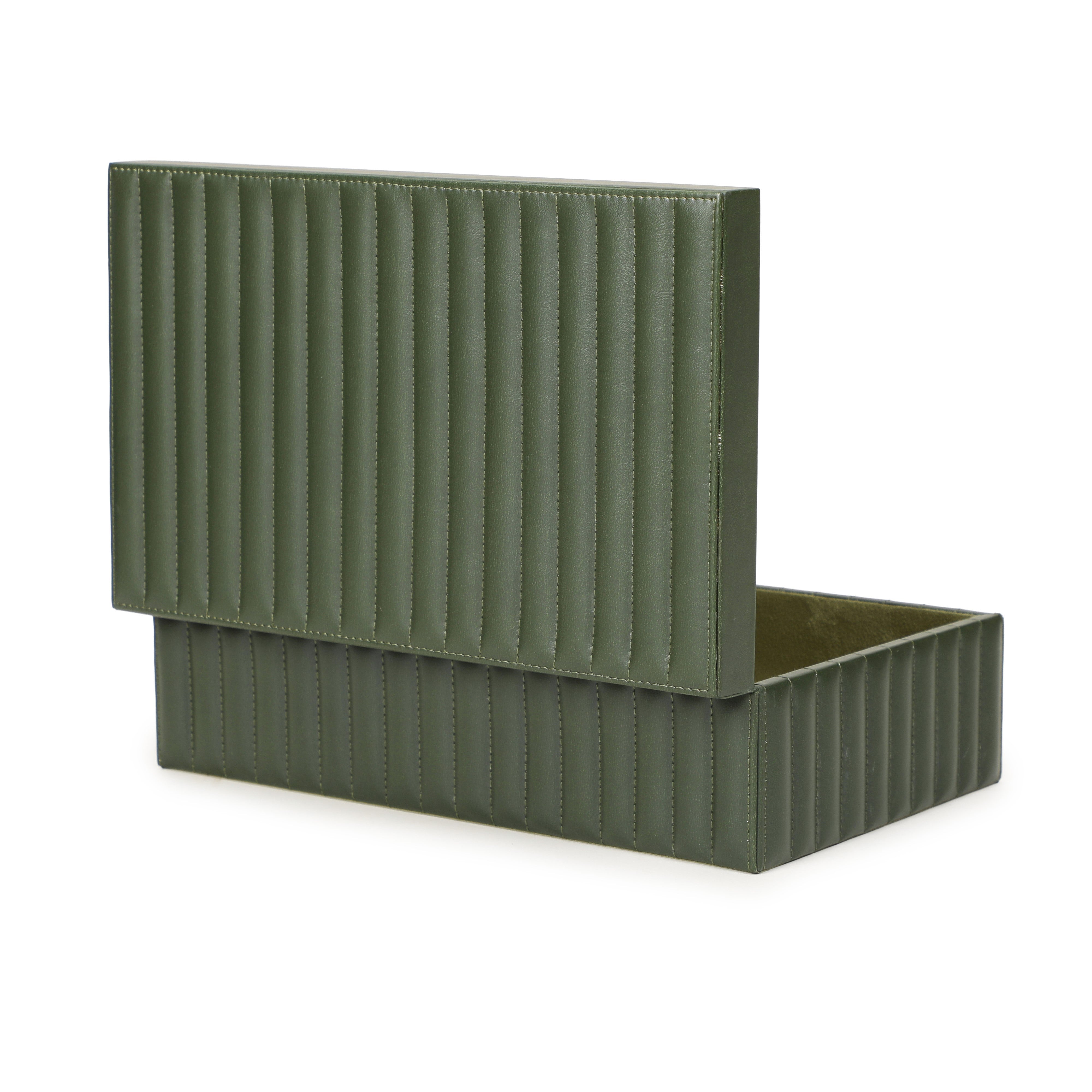 Eton Ribbed Green Vegan Leather Contract-Grade Storage Box - Luxe Home Furnishings (Jersey City, NJ)