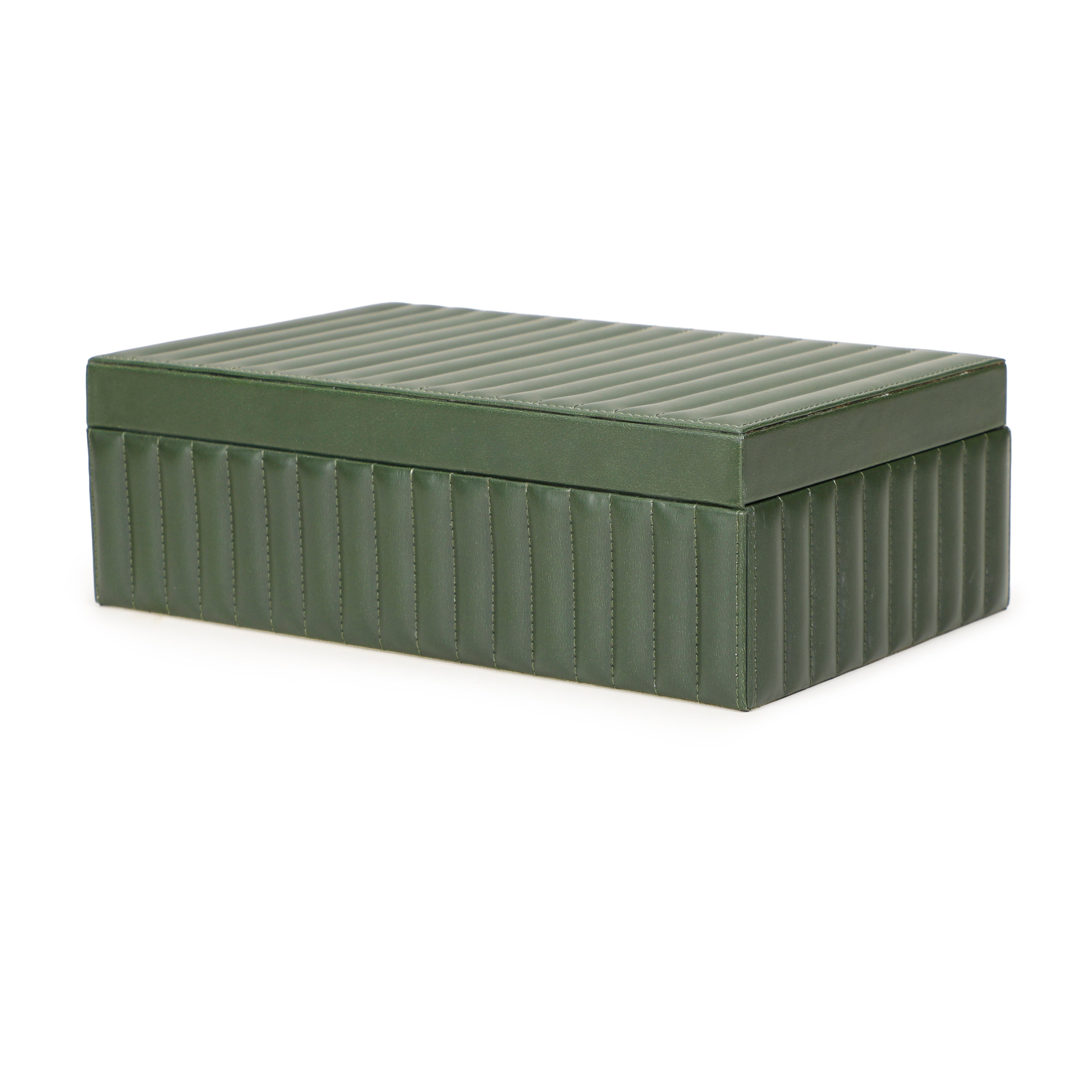 Eton Ribbed Green Vegan Leather Contract-Grade Storage Box - Luxe Home Furnishings (Jersey City, NJ)