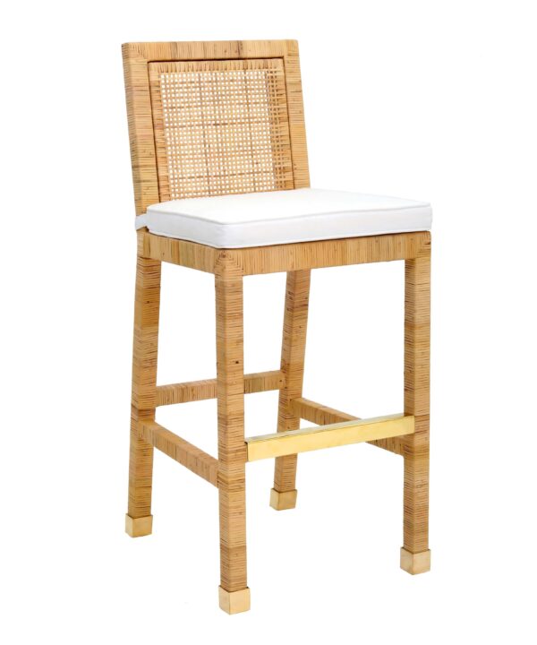 Amara Woven Rattan Performance Fabric Stool - Luxe Home Furnishings (Jersey City, NJ)