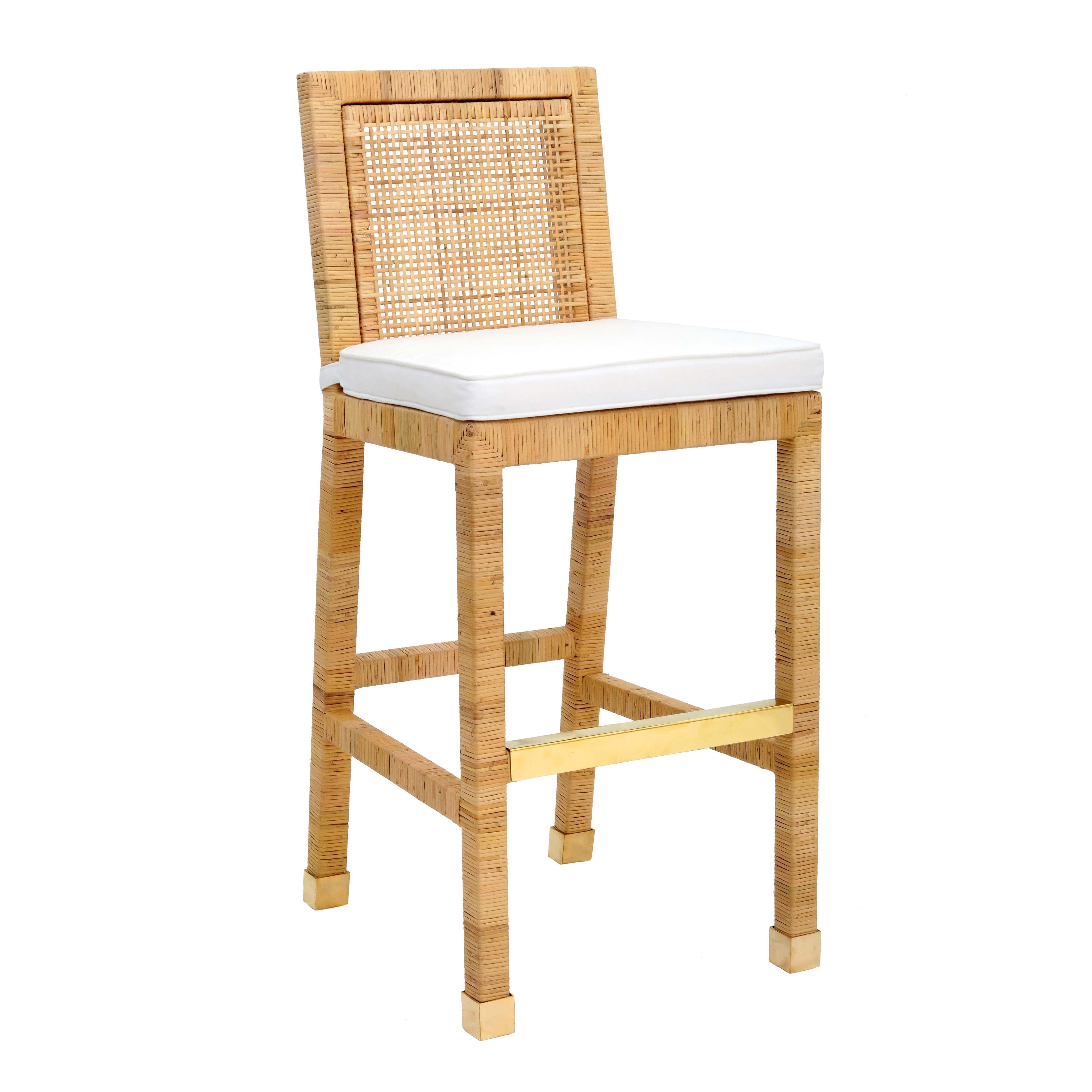 Amara Woven Rattan Performance Fabric Stool - Luxe Home Furnishings (Jersey City, NJ)