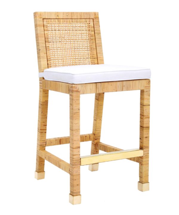 Amara Woven Rattan Performance Fabric Stool - Luxe Home Furnishings (Jersey City, NJ)