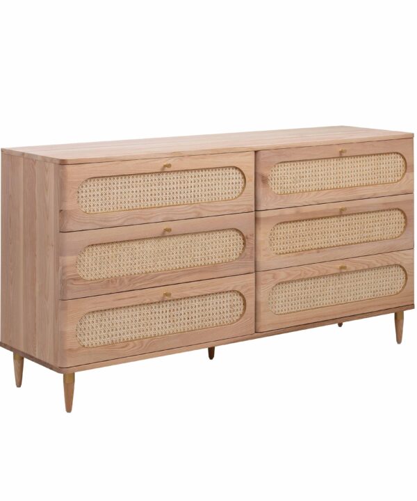 Carmen 63" Natural Ash and Cane 6-Drawer Dresser - Luxe Home Furnishings (Jersey City, NJ)