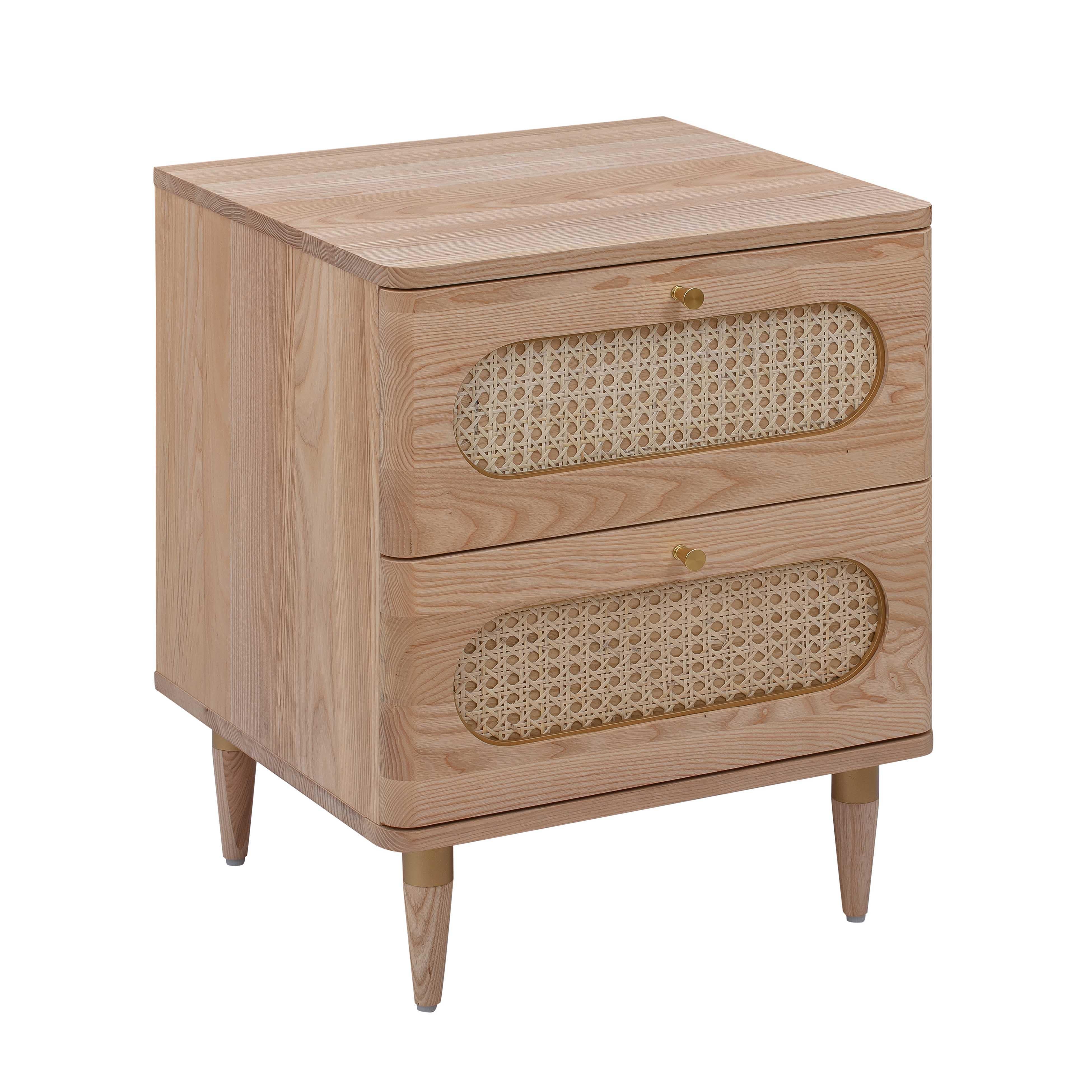 Carmen 19" Natural Ash and Cane 2-Drawer Nightstand - Luxe Home Furnishings (Jersey City, NJ)