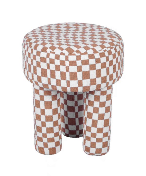Claire Brown Checkered Boucle Stool - Luxe Home Furnishings (Jersey City, NJ)
