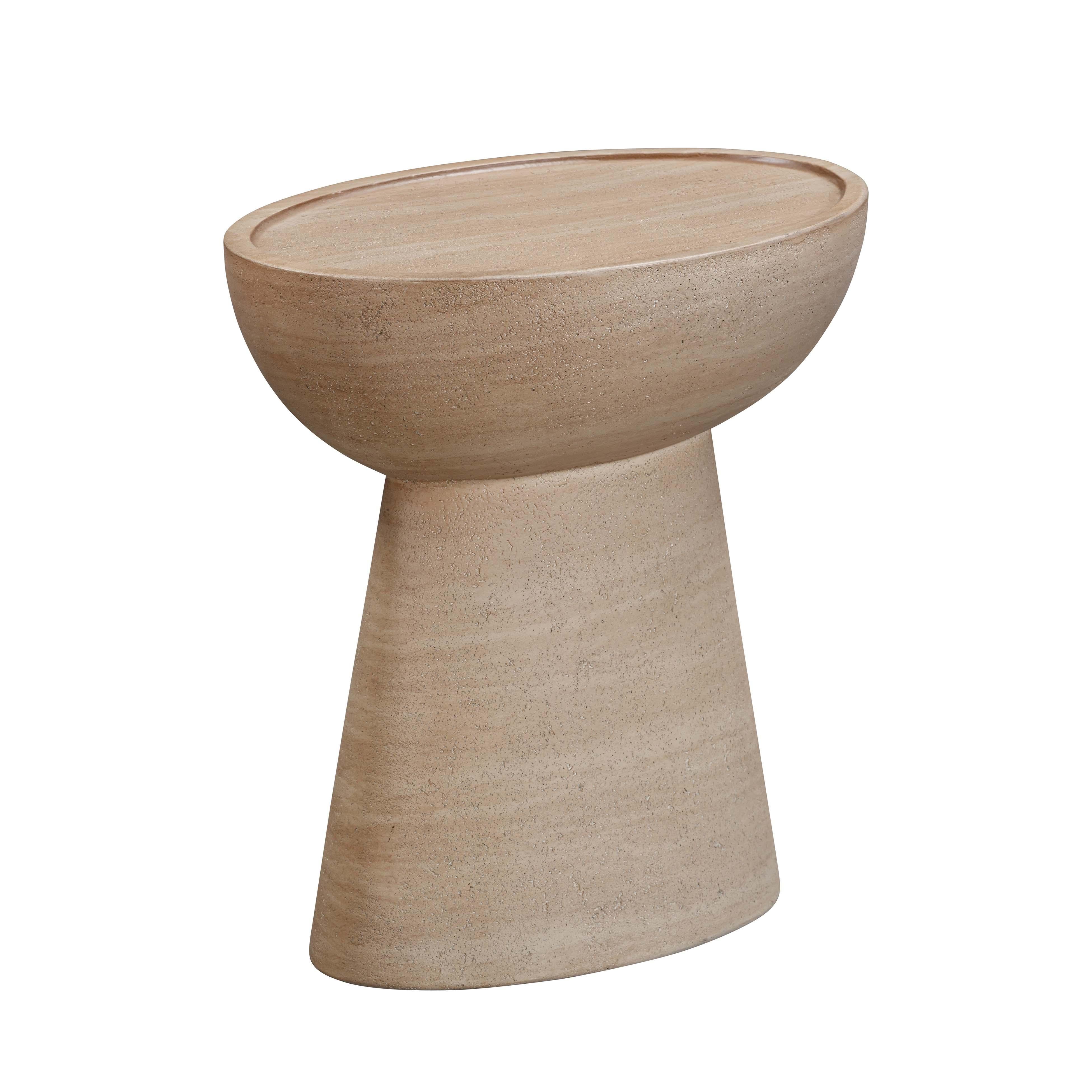 Eclipse Textured Faux Travertine Indoor/Outdoor Side Table - Luxe Home Furnishings (Jersey City, NJ)