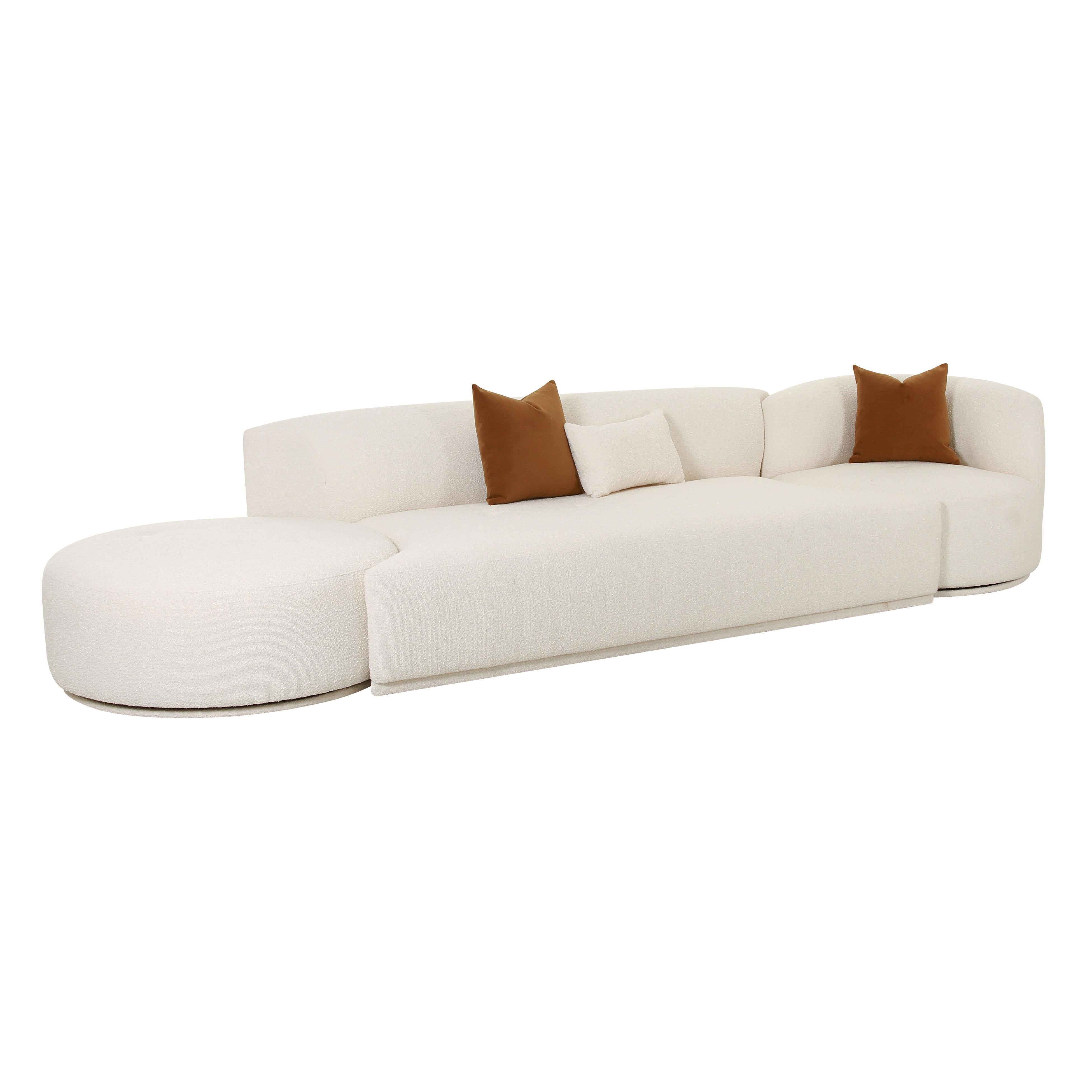 Fickle 144" 3-Piece Cream Performance Boucle Chaise Modular Sofa - Luxe Home Furnishings (Jersey City, NJ)