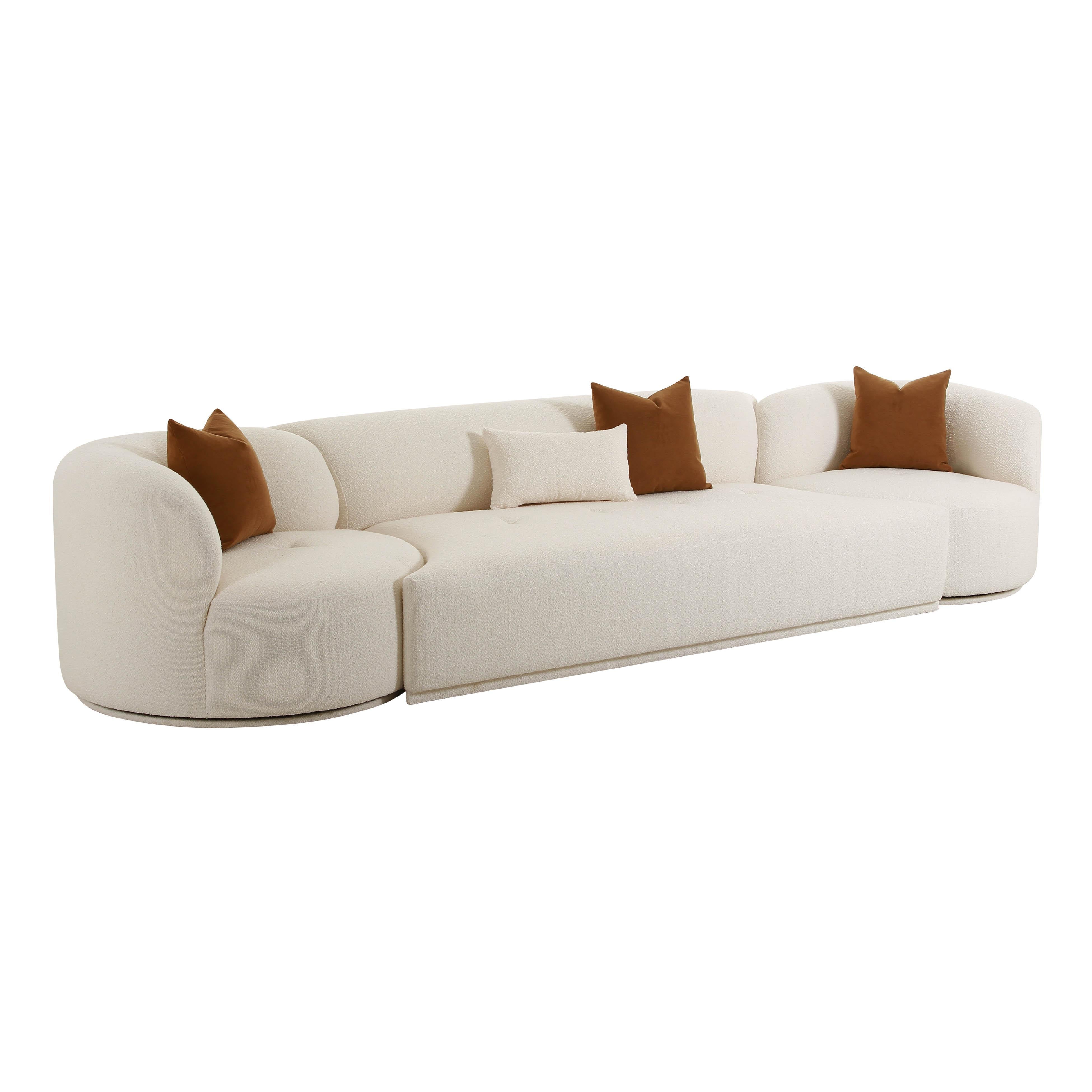 Fickle 144" 3-Piece Cream Performance Boucle Modular Sofa - Luxe Home Furnishings (Jersey City, NJ)