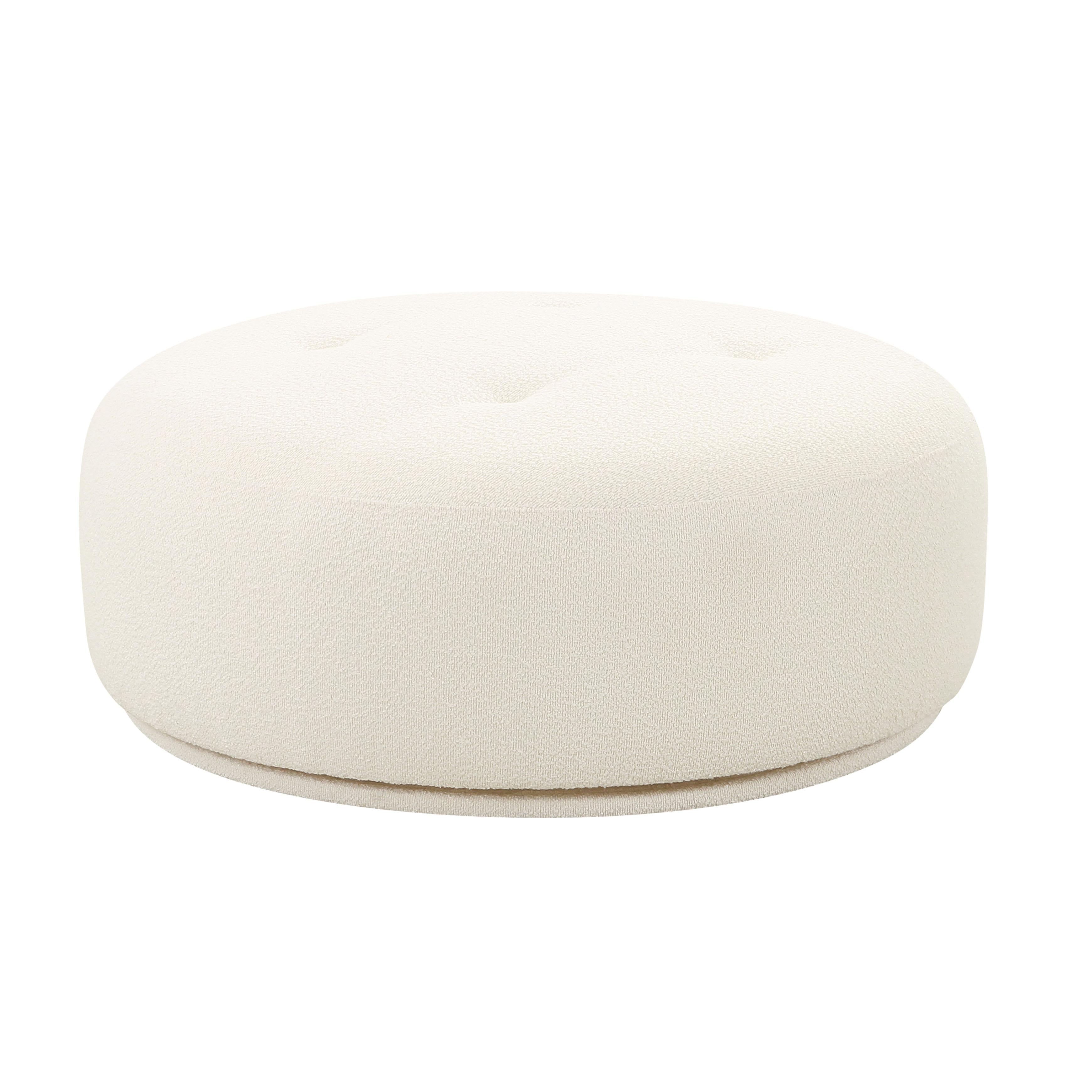 Fickle Cream Performance Boucle Swivel Ottoman - Luxe Home Furnishings (Jersey City, NJ)