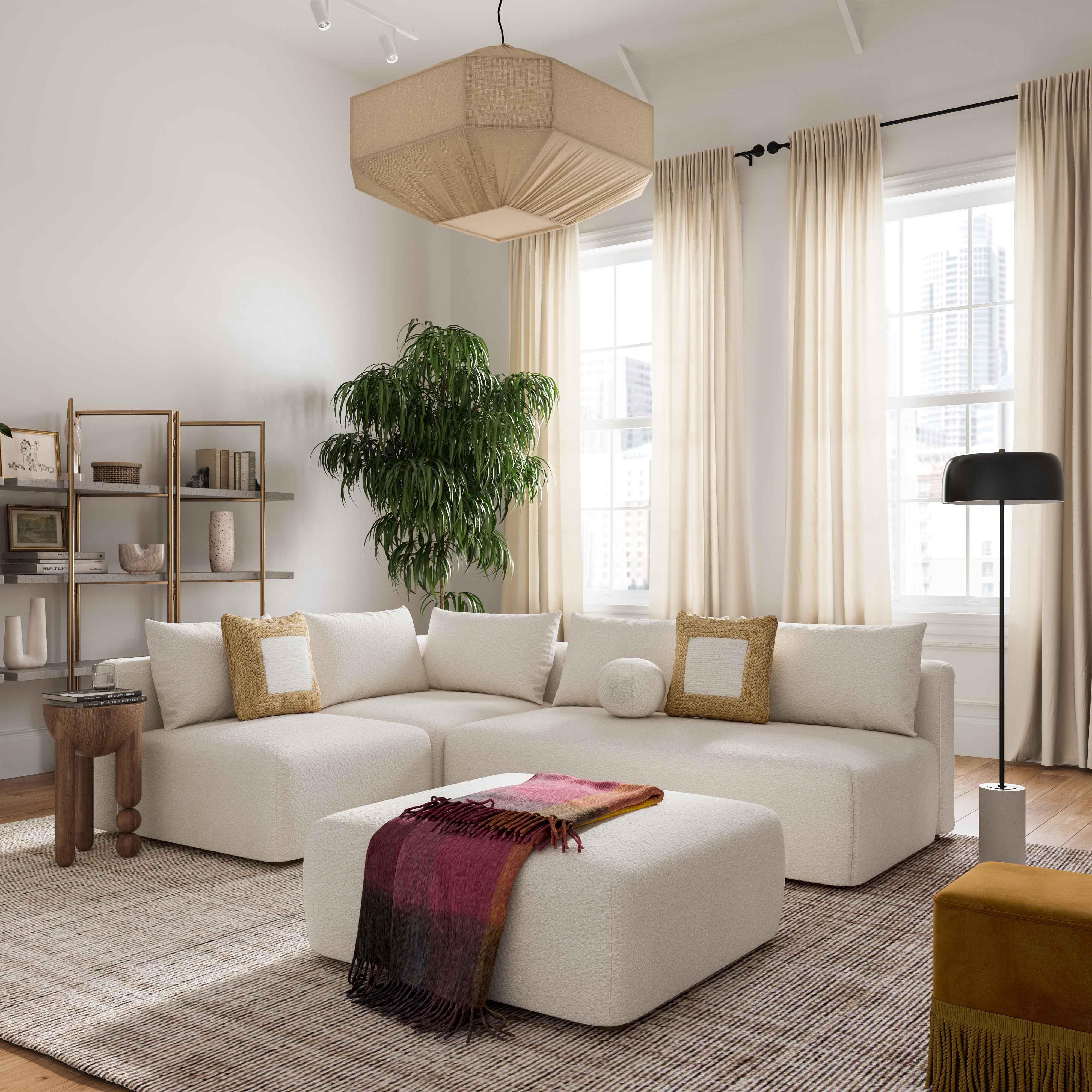 Hangover Cream Performance Boucle Modular Corner Chair - Luxe Home Furnishings (Jersey City, NJ)