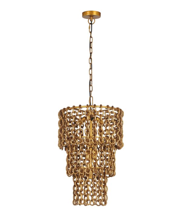 Nirsa Brass Chain Link 3-Tier Chandelier - Luxe Home Furnishings (Jersey City, NJ)