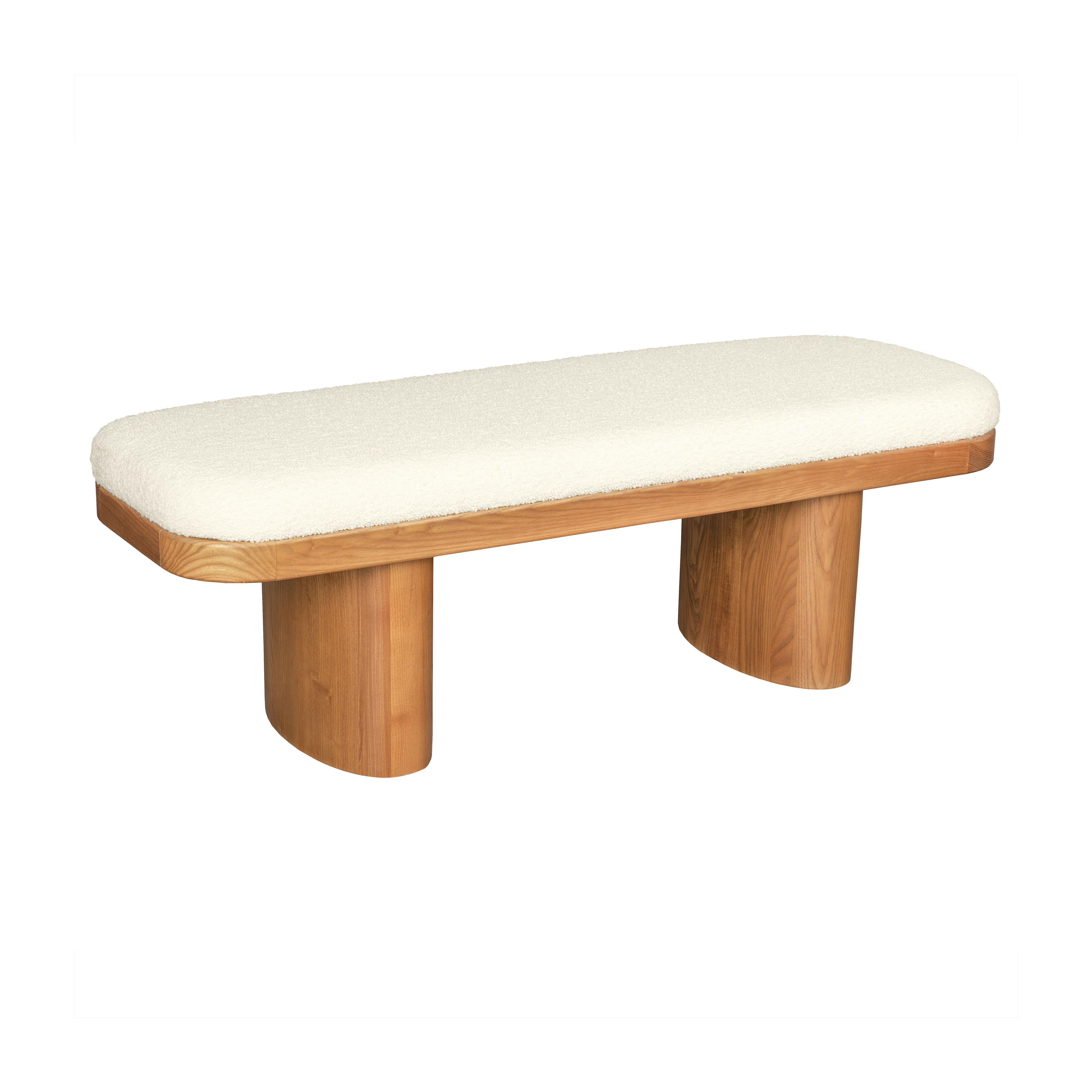 Ollie 48" White Performance Boucle Wooden Bench - Luxe Home Furnishings (Jersey City, NJ)