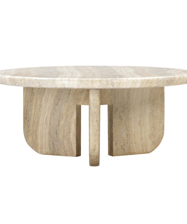 Patrizia 36" Faux Travertine Concrete Indoor / Outdoor Round Coffee Table - Luxe Home Furnishings (Jersey City, NJ)
