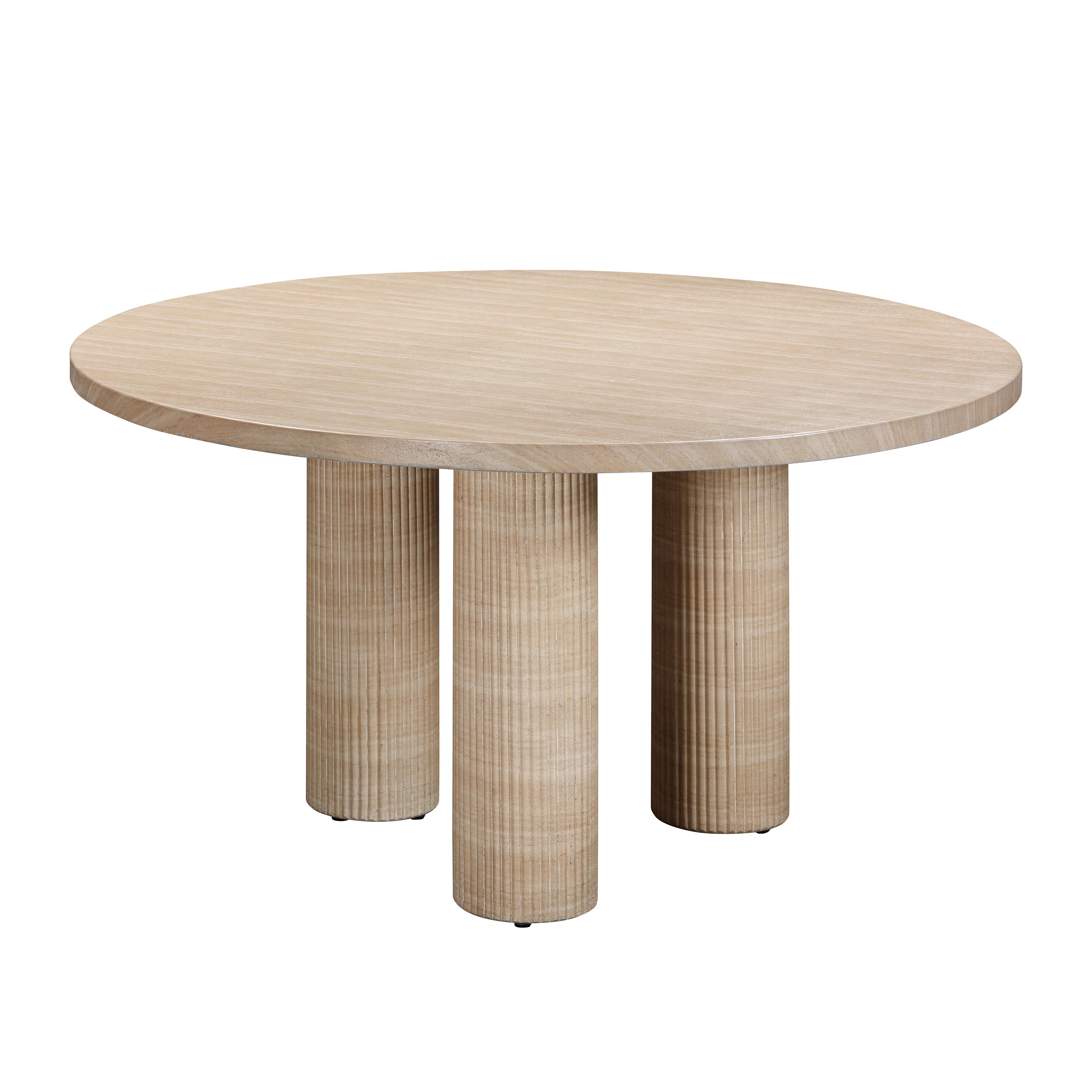 Patti 55" Textured Faux Travertine Indoor / Outdoor Round Dining Table - Luxe Home Furnishings (Jersey City, NJ)