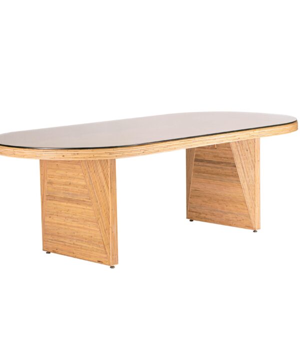 Caren 95" Natural Rattan and Glass Oval Dining Table - Luxe Home Furnishings (Jersey City, NJ)