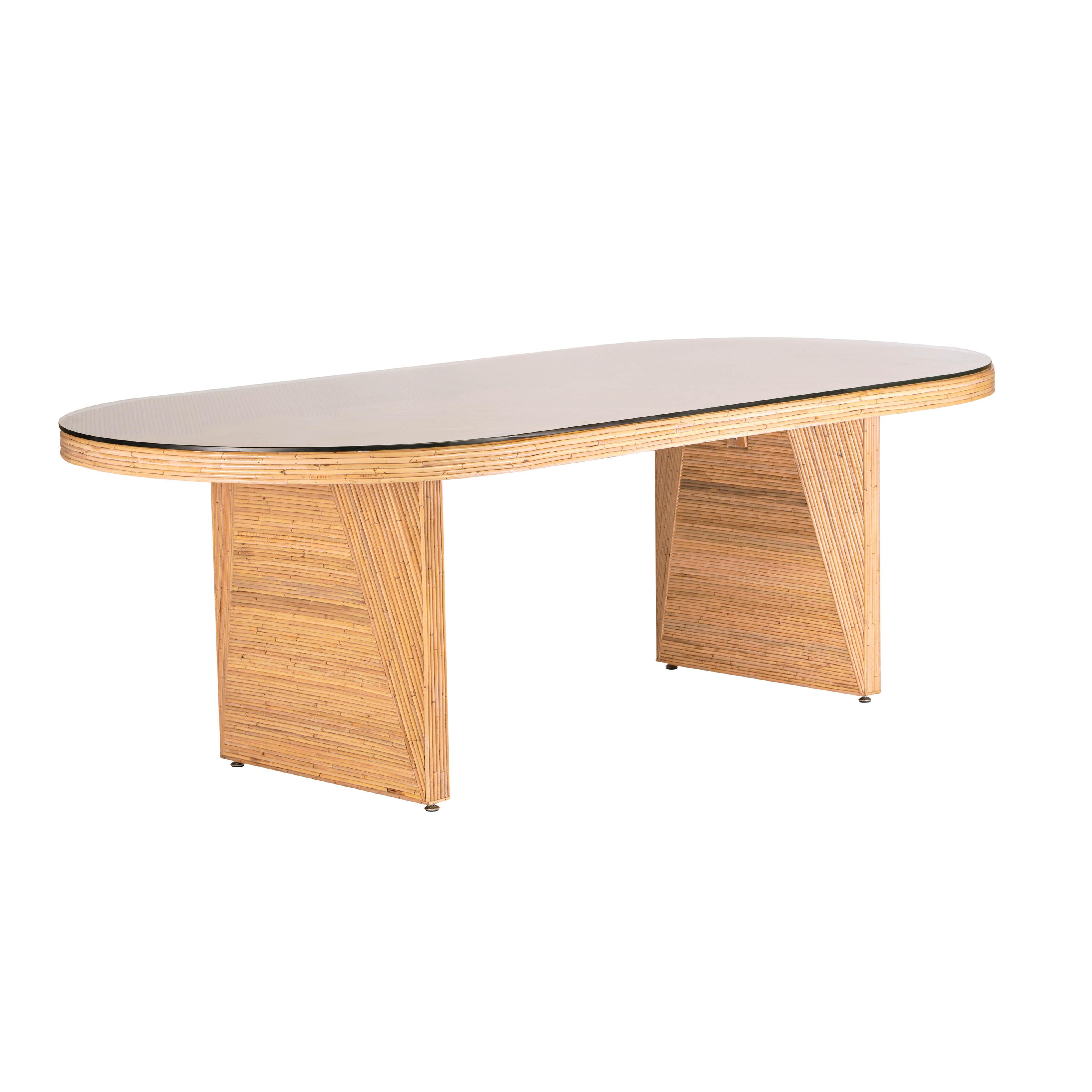 Caren 95" Natural Rattan and Glass Oval Dining Table - Luxe Home Furnishings (Jersey City, NJ)