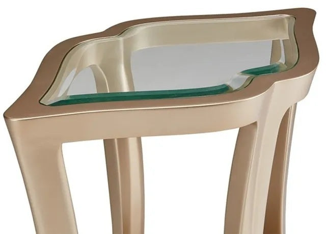 AICO Malibu Crest End Table w/Glass in Chardonnay - Luxe Home Furnishings (Jersey City, NJ)
