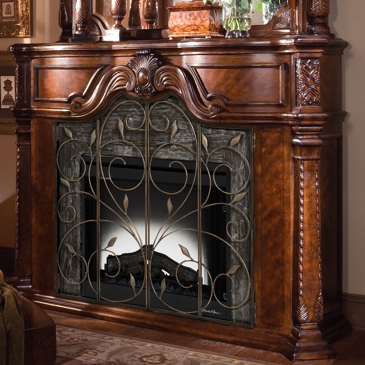 AICO Windsor Court Fireplace without Insert in Vintage Fruitwood - Luxe Home Furnishings (Jersey City, NJ)