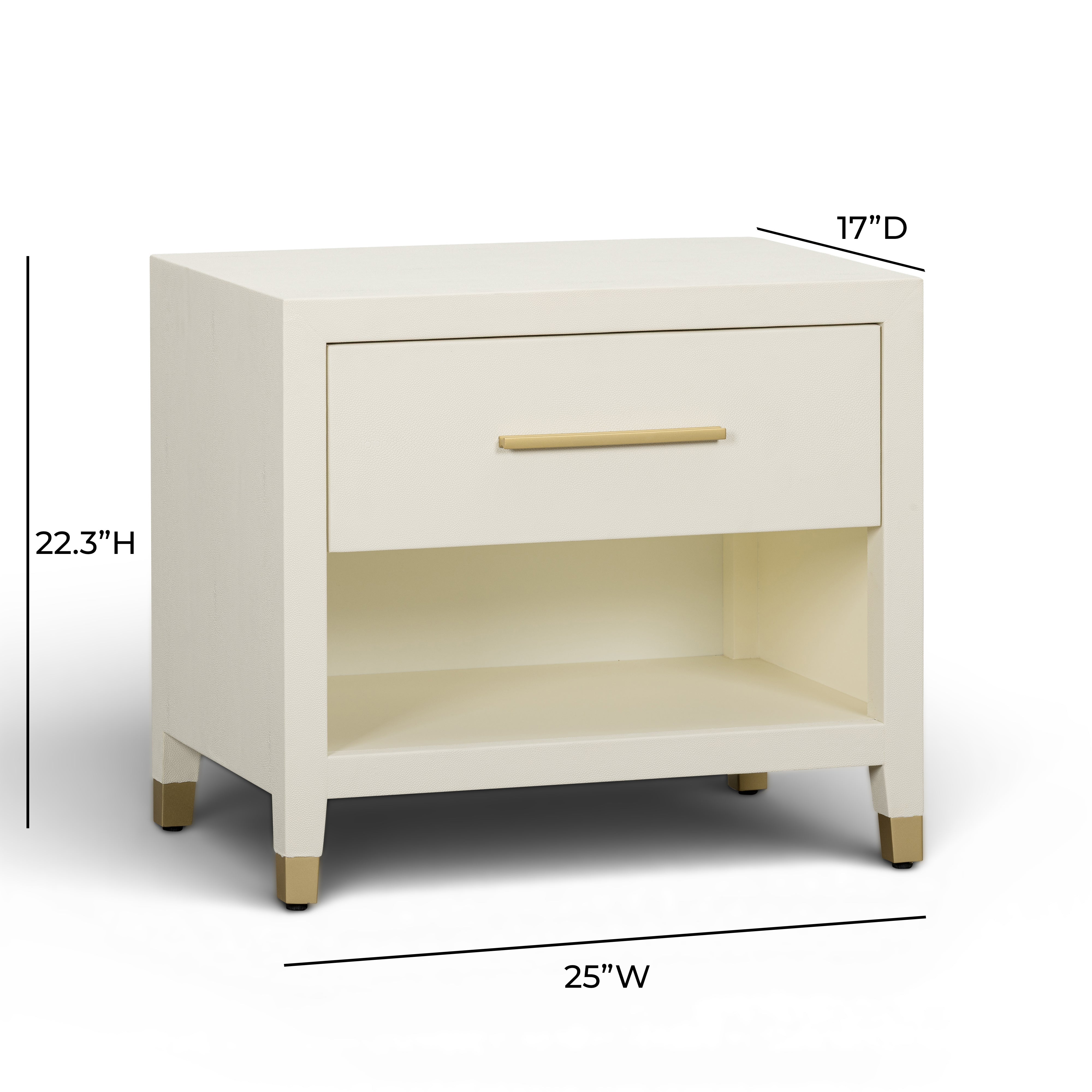 Dani 25" Cream Faux Shagreen Nightstand with Drawer - Luxe Home Furnishings (Jersey City, NJ)