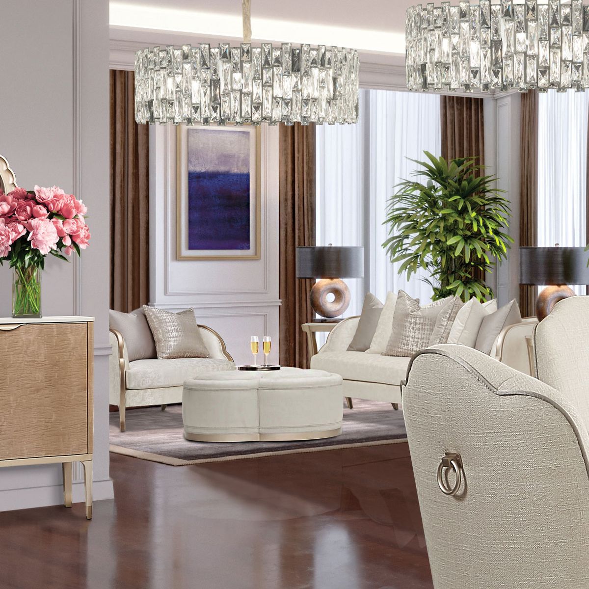 AICO Malibu Crest Cocktail Ottoman in Chardonnay - Luxe Home Furnishings (Jersey City, NJ)