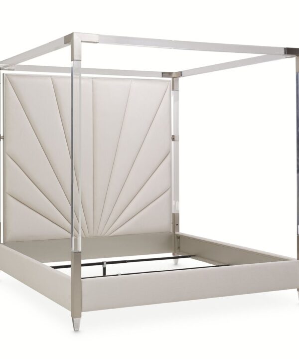 AICO Penthouse King Canopy Channel Tufted Upholstered Bed in Ash Gray image