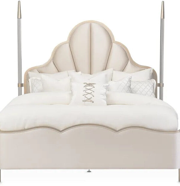 AICO Malibu Crest King Scalloped Poster Bed in Chardonnay image