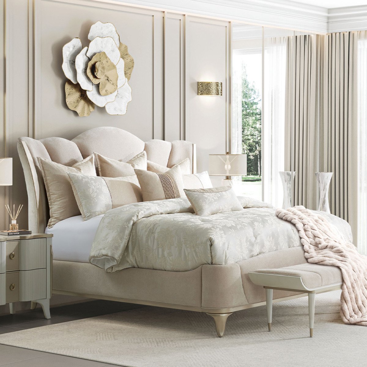AICO Furniture La Marisia California King Upholstered Platform Bed in Creamy Pearl - Luxe Home Furnishings (Jersey City, NJ)